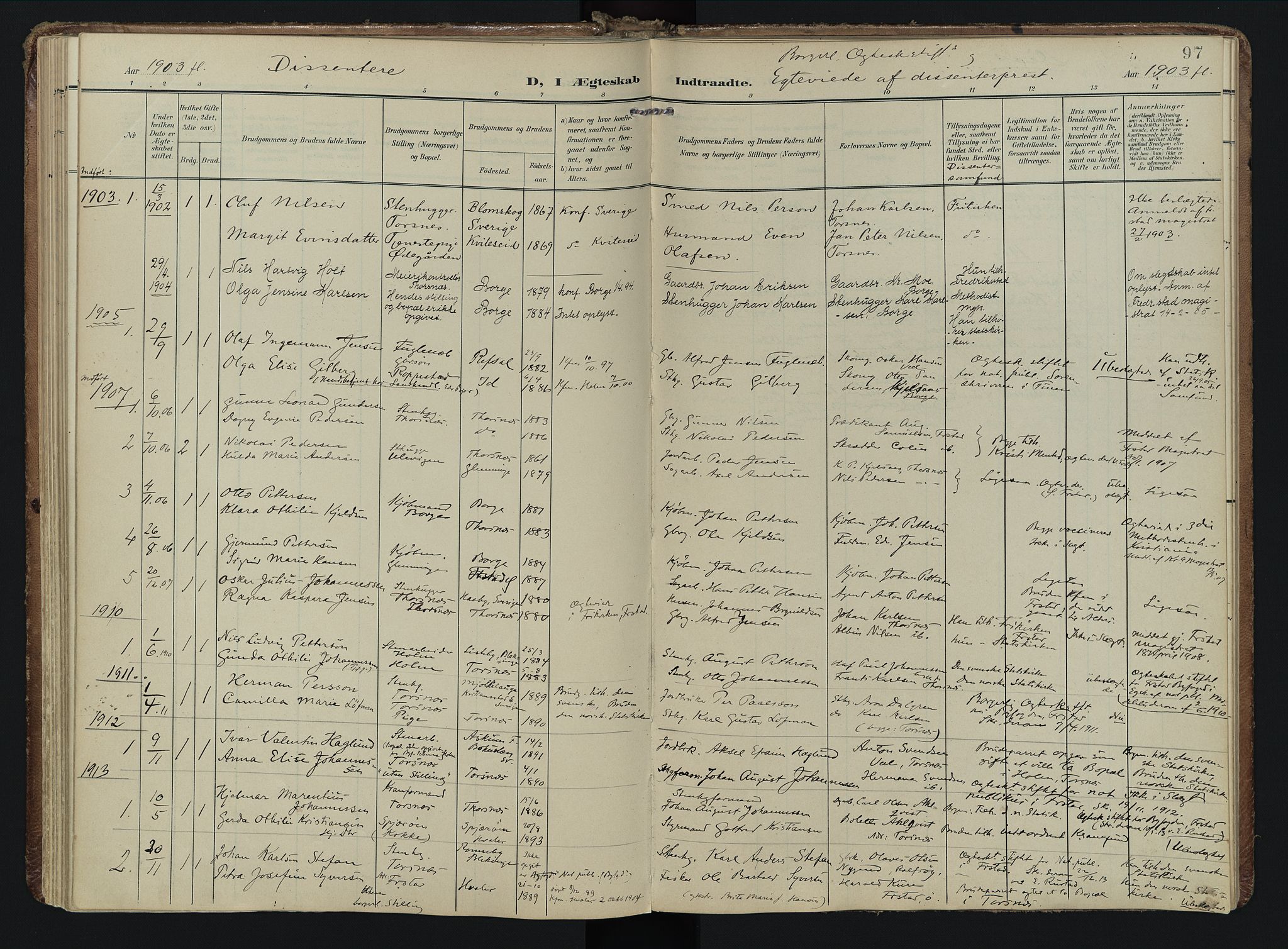 Borge prestekontor Kirkebøker, SAO/A-10903/F/Fb/L0004: Parish register (official) no. II 4, 1902-1914, p. 97