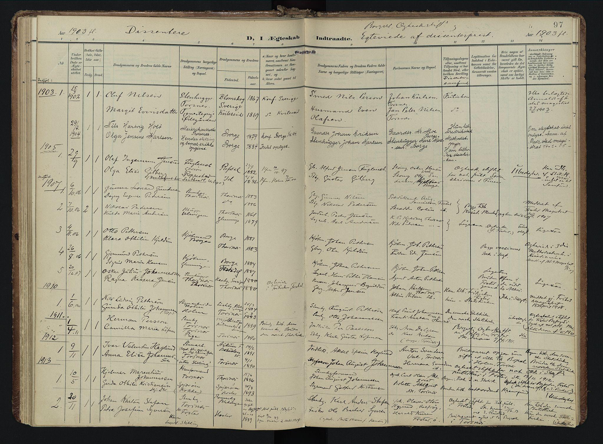 Borge prestekontor Kirkebøker, AV/SAO-A-10903/F/Fb/L0004: Parish register (official) no. II 4, 1902-1914, p. 97