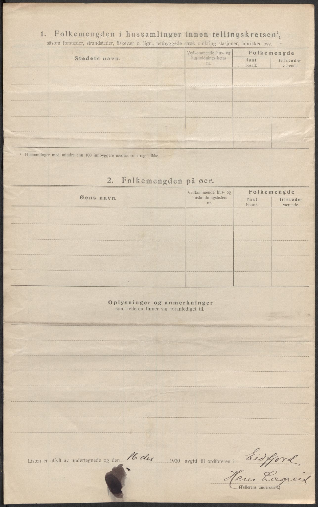 SAB, 1920 census for Eidfjord, 1920, p. 16