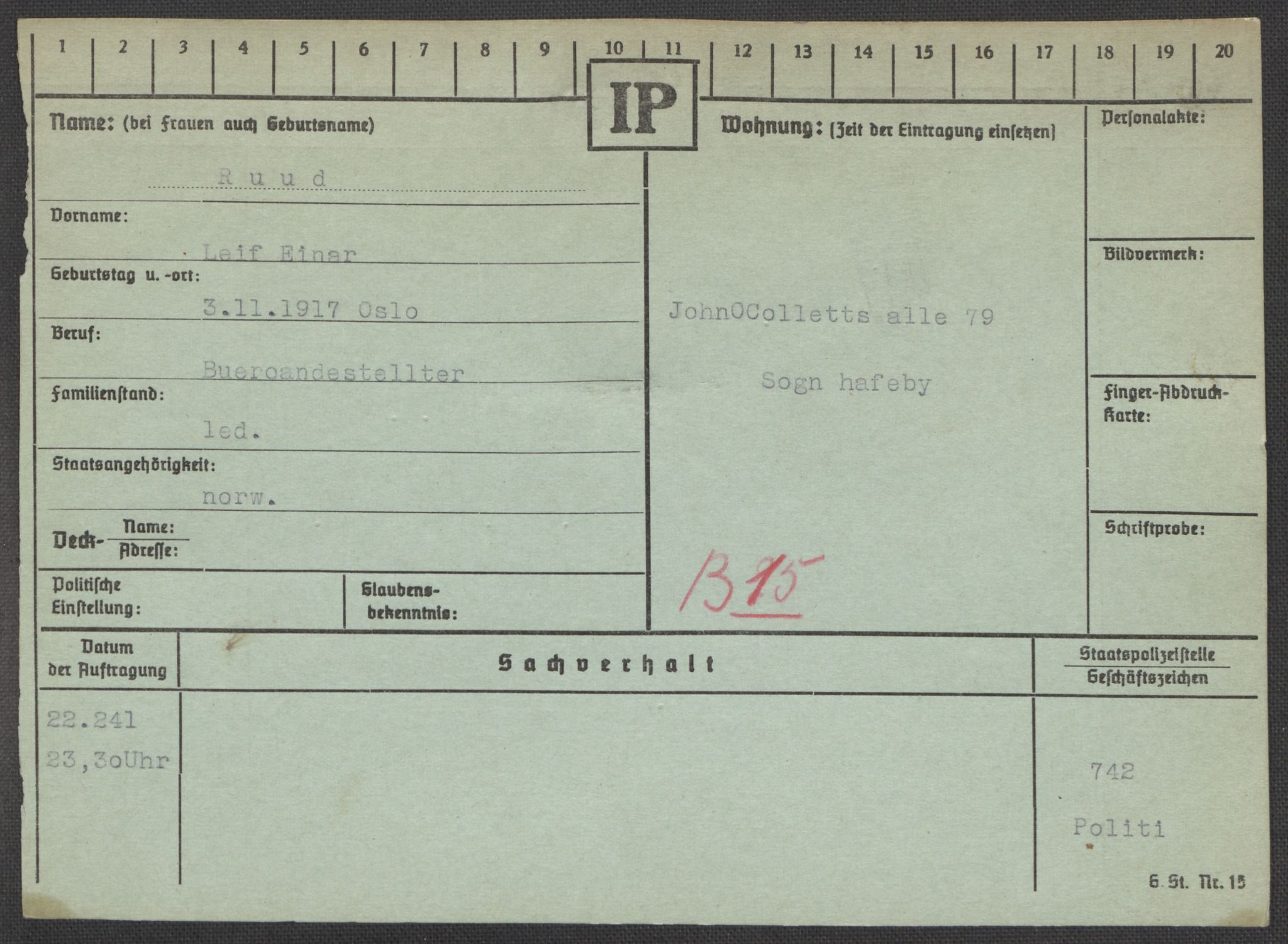 Befehlshaber der Sicherheitspolizei und des SD, AV/RA-RAFA-5969/E/Ea/Eaa/L0009: Register over norske fanger i Møllergata 19: Ru-Sy, 1940-1945, p. 78