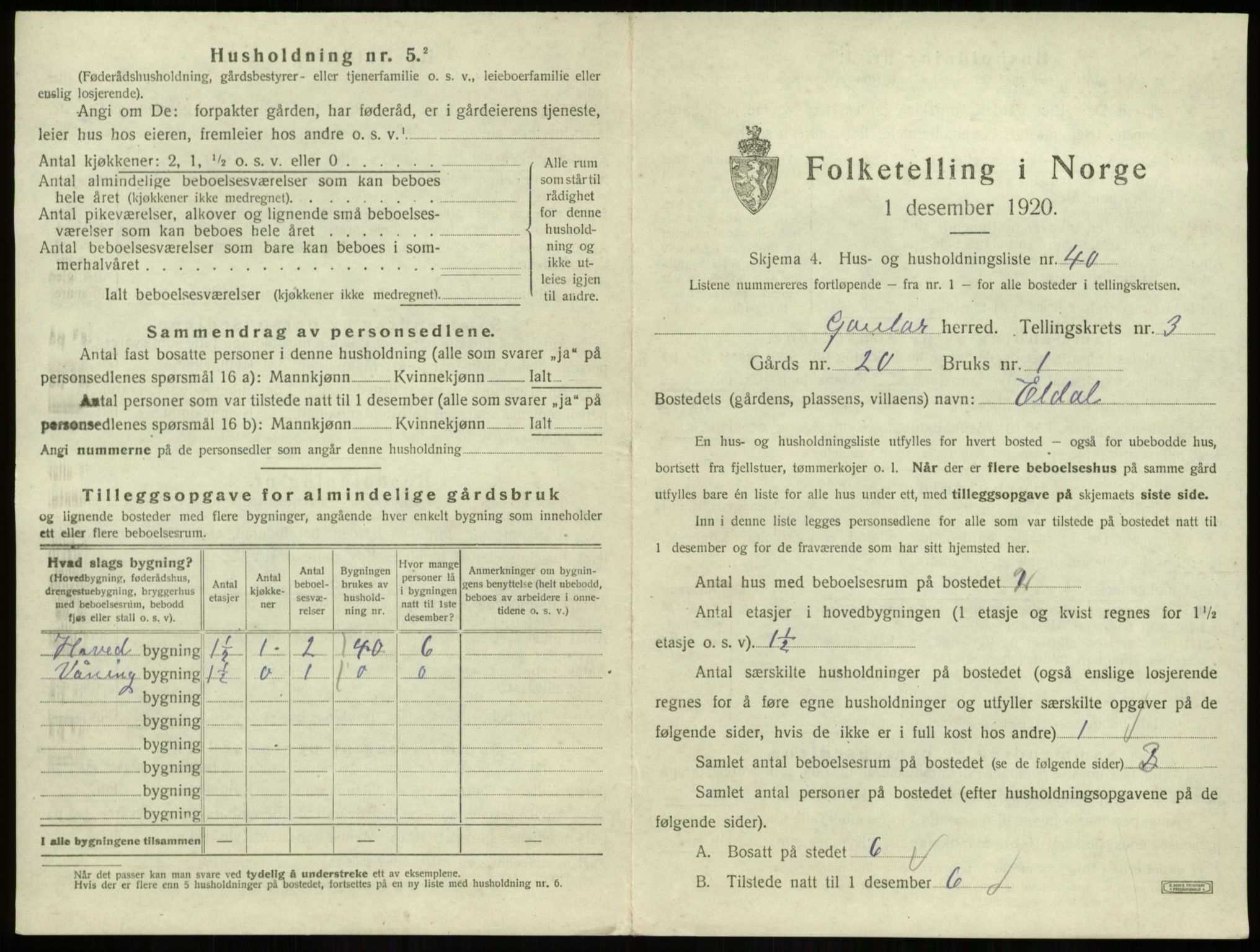 SAB, 1920 census for Gaular, 1920, p. 240