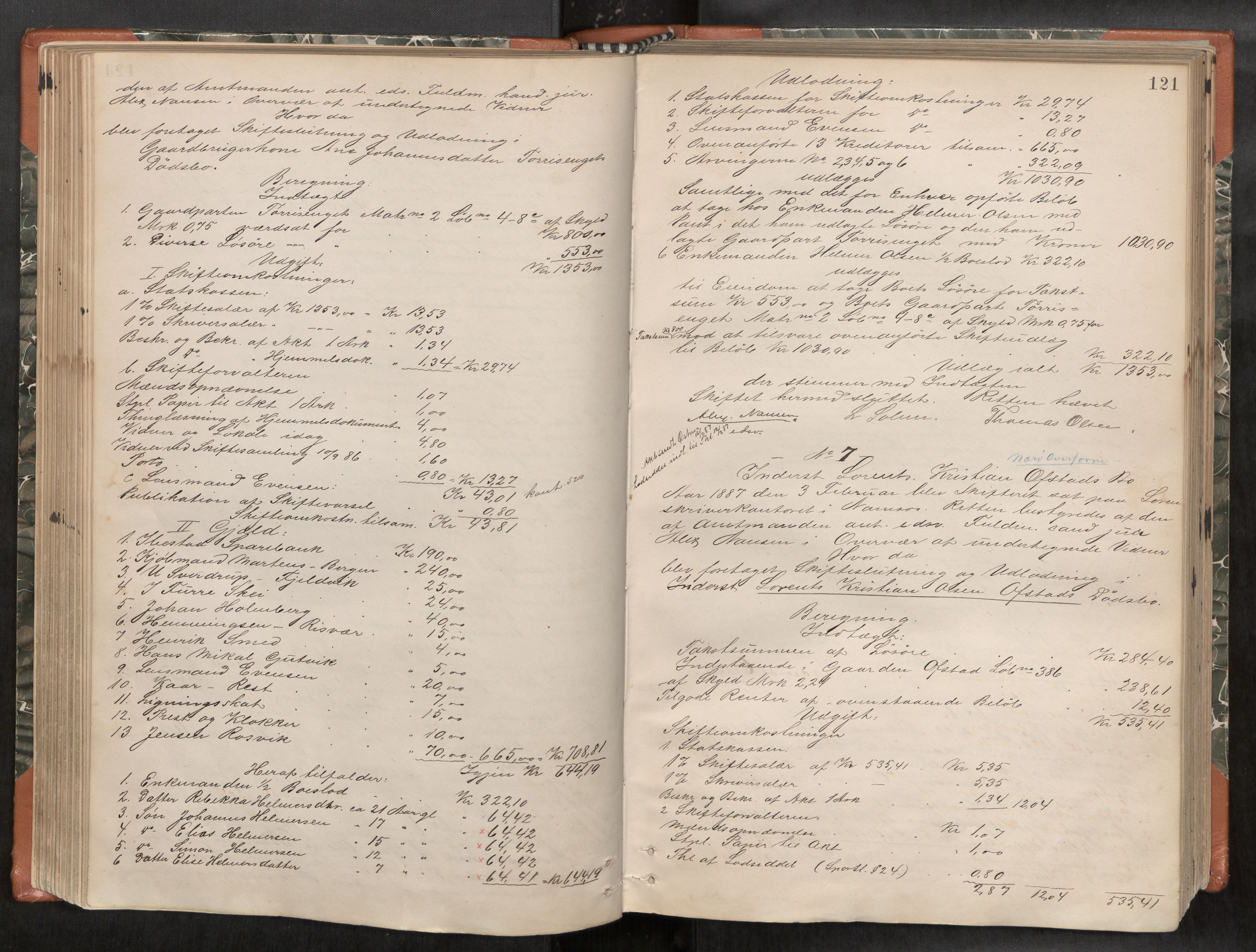 Namdal sorenskriveri, AV/SAT-A-4133/1/3/3A/L0045: Skifteprotokoll nr. 7, 1884-1894, p. 121