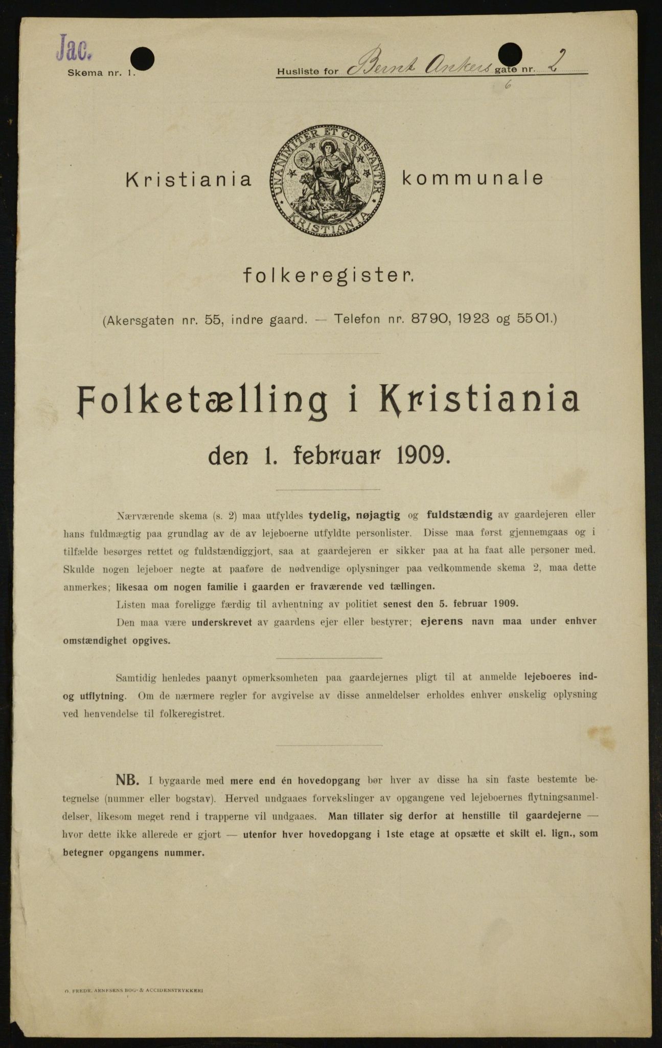 OBA, Municipal Census 1909 for Kristiania, 1909, p. 4211