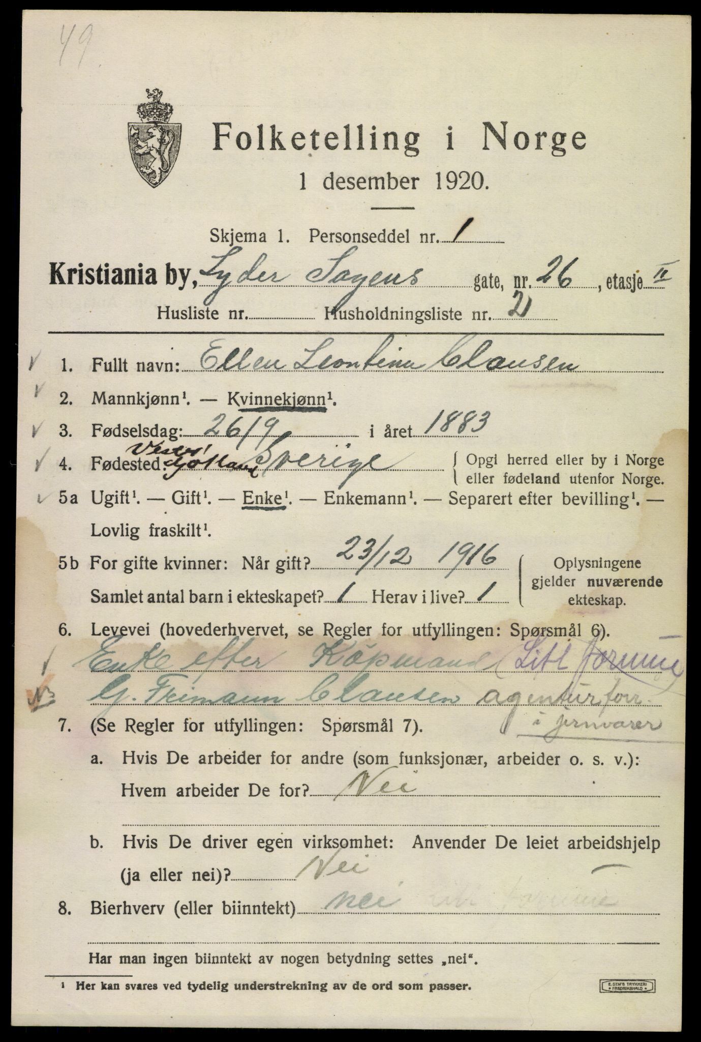 SAO, 1920 census for Kristiania, 1920, p. 366893