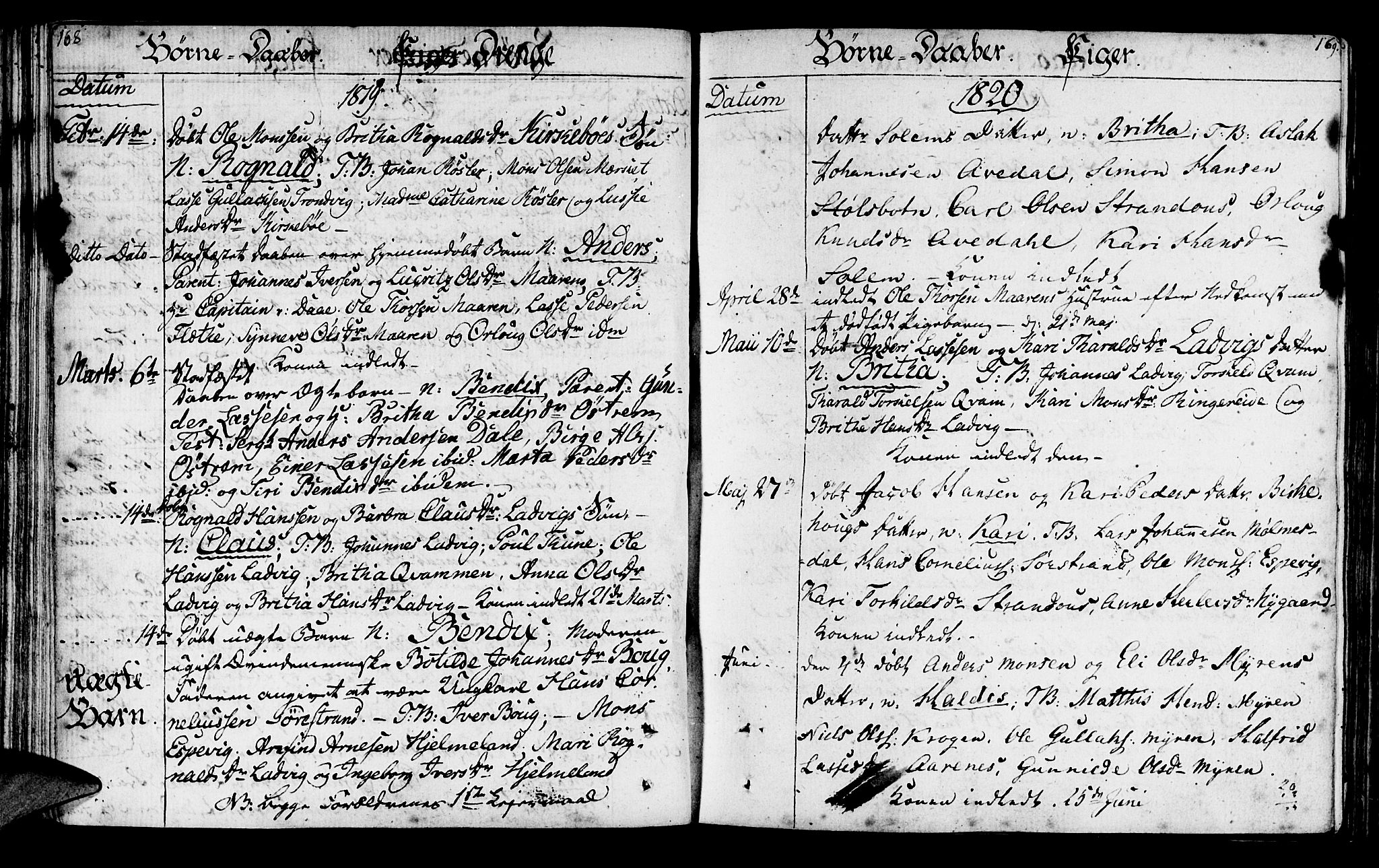 Lavik sokneprestembete, SAB/A-80901: Parish register (official) no. A 1, 1809-1822, p. 168-169