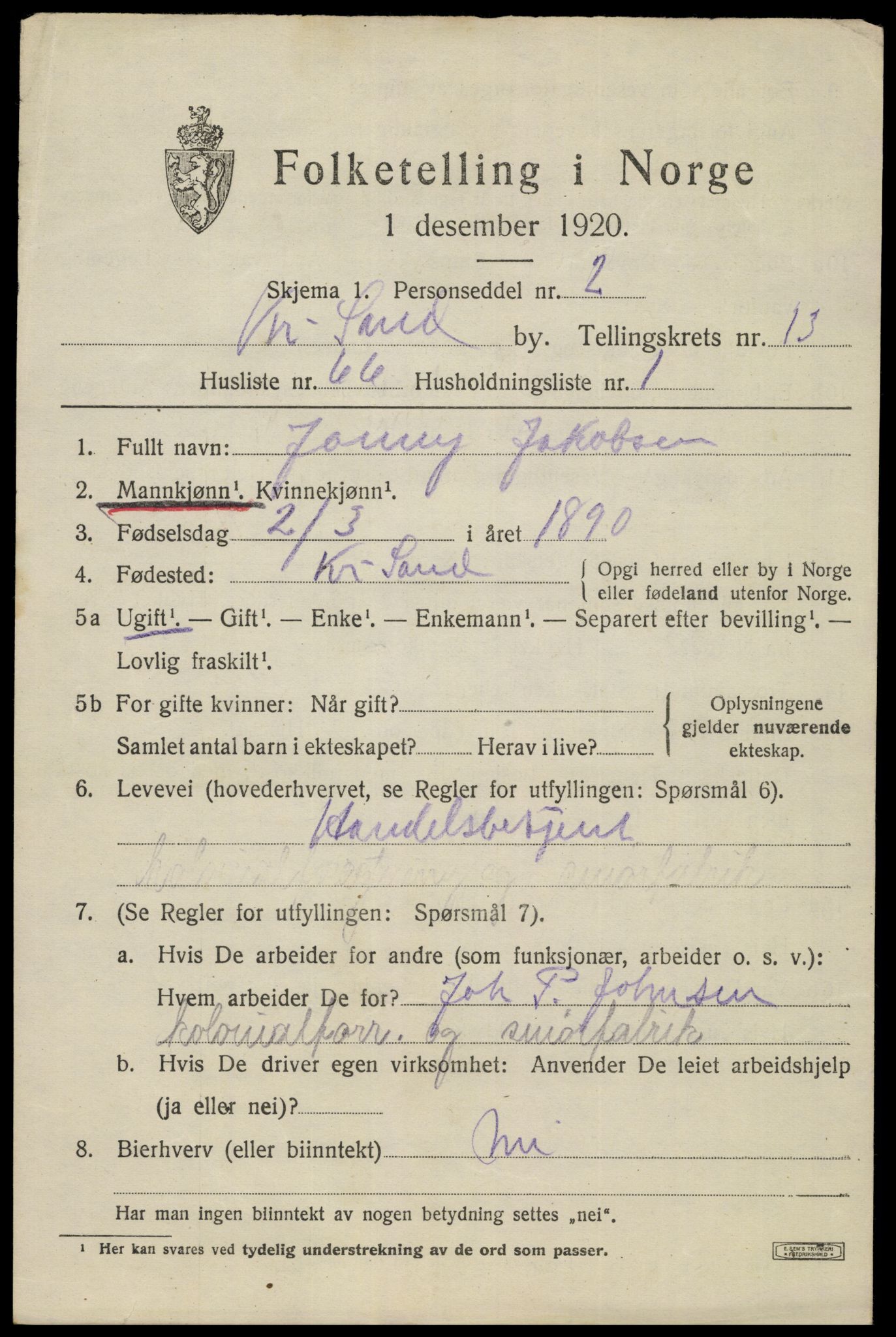 SAK, 1920 census for Kristiansand, 1920, p. 28471