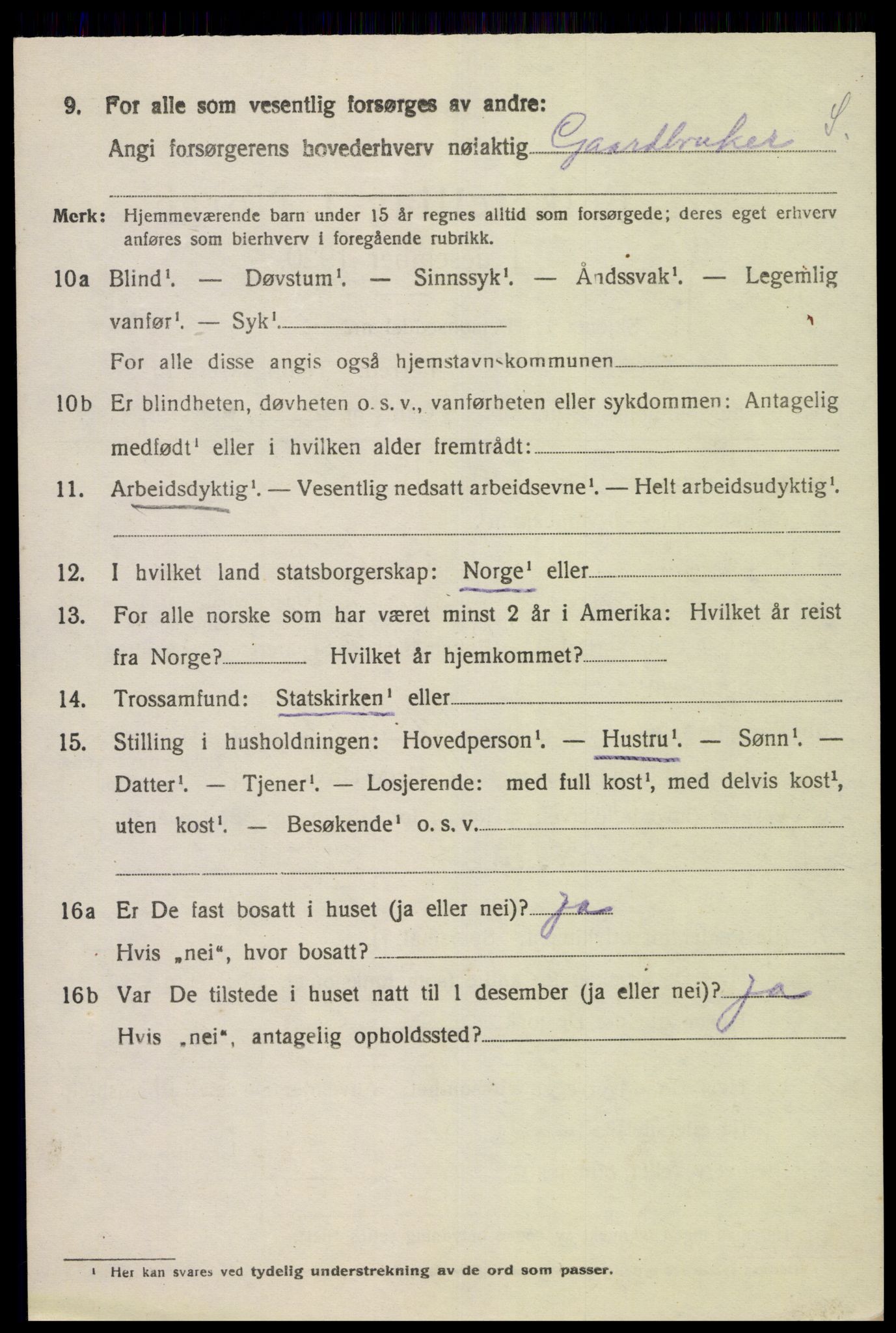 SAK, 1920 census for Fjotland, 1920, p. 1825