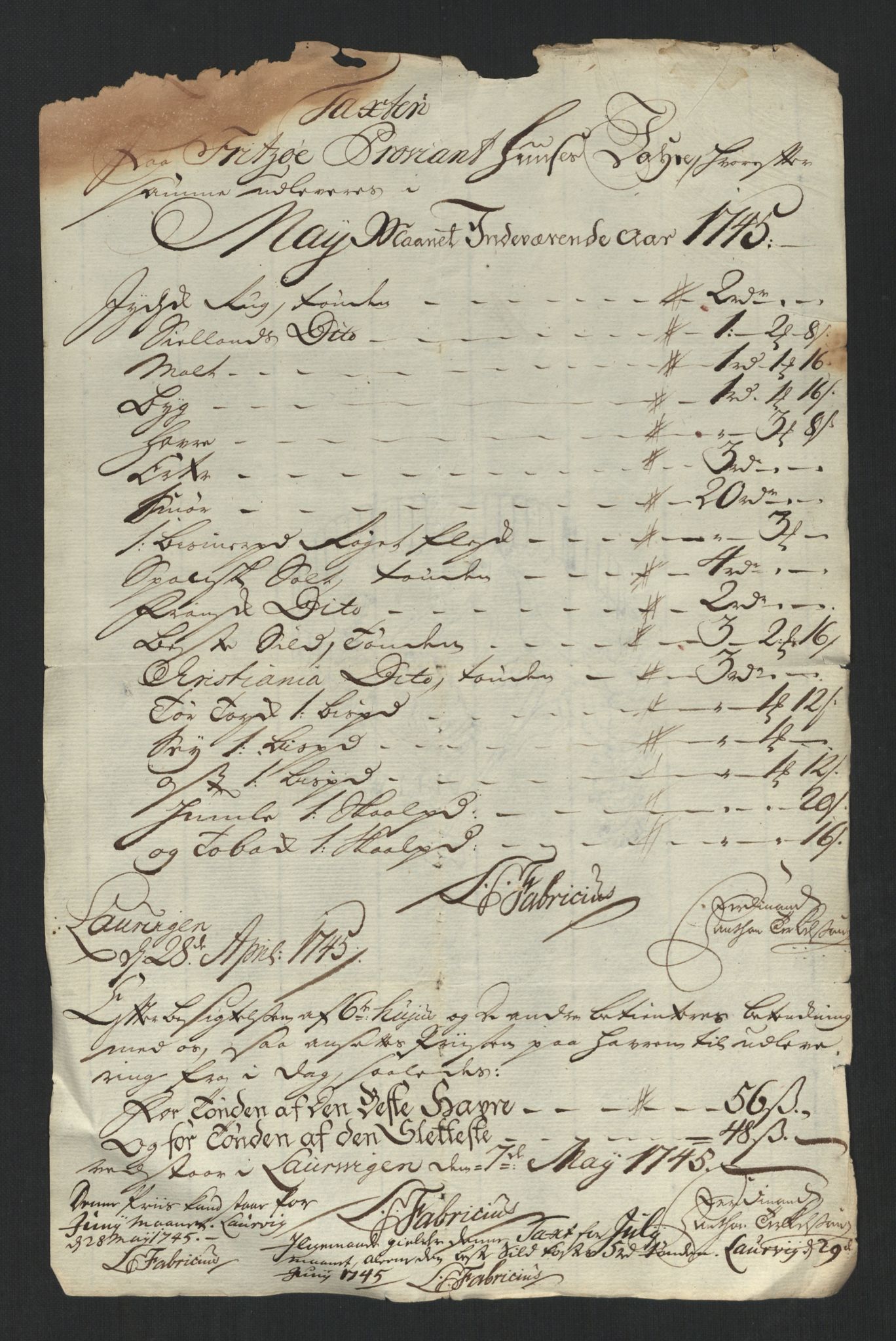 Larvik grevskap, AV/SAKO-A-1056/F/Fk/Fke/L0001: Diverse regnskapssaker, 1729-1810, p. 11
