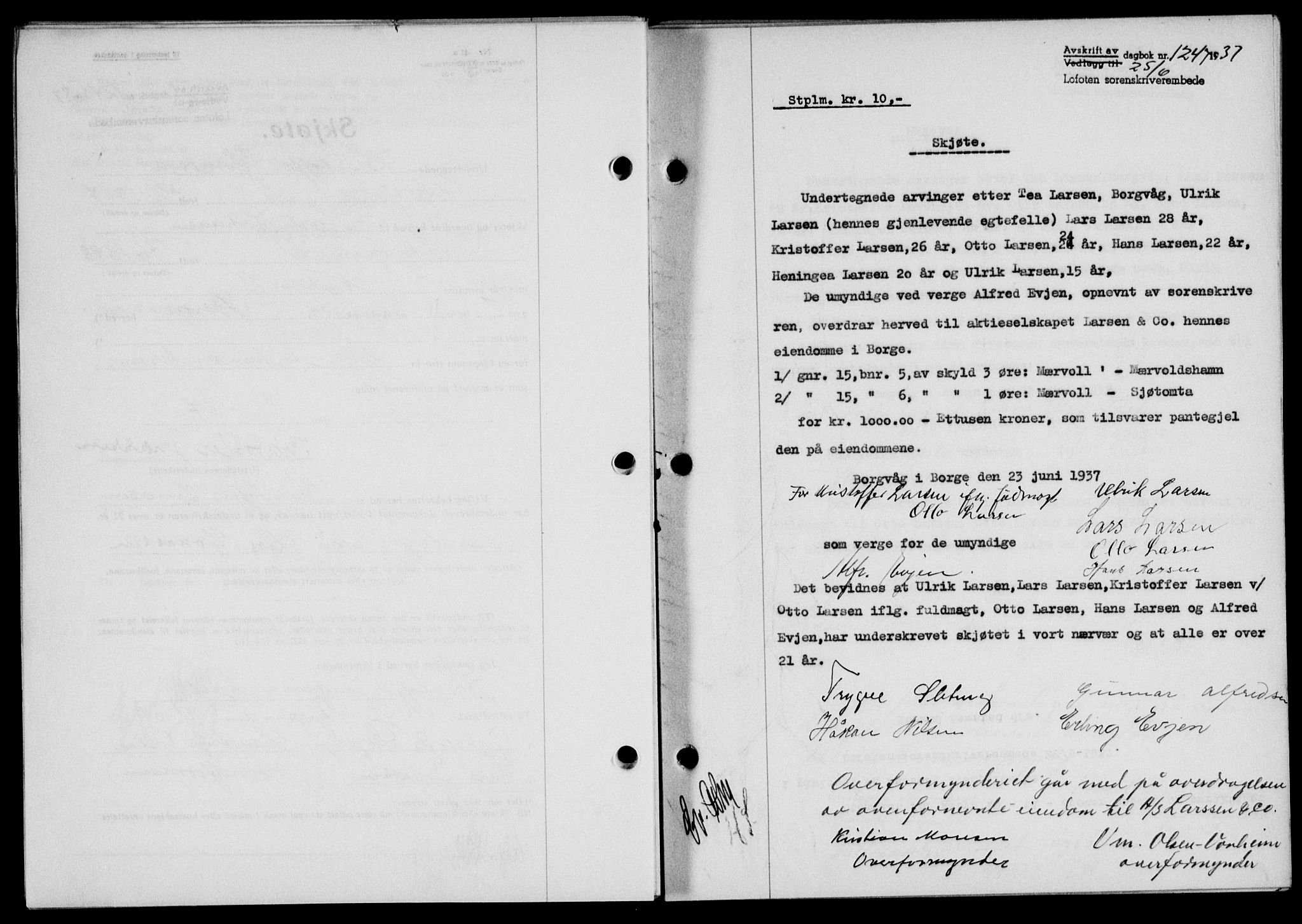 Lofoten sorenskriveri, SAT/A-0017/1/2/2C/L0002a: Mortgage book no. 2a, 1937-1937, Diary no: : 1247/1937