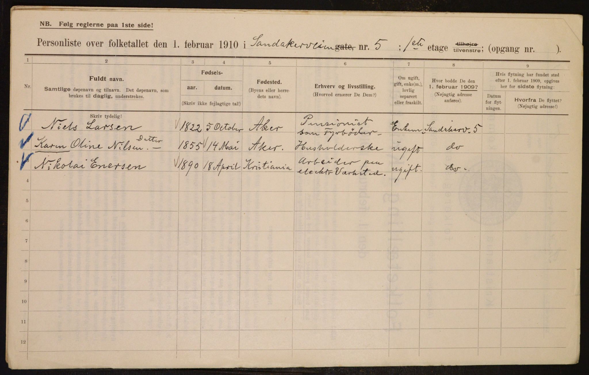 OBA, Municipal Census 1910 for Kristiania, 1910, p. 82948