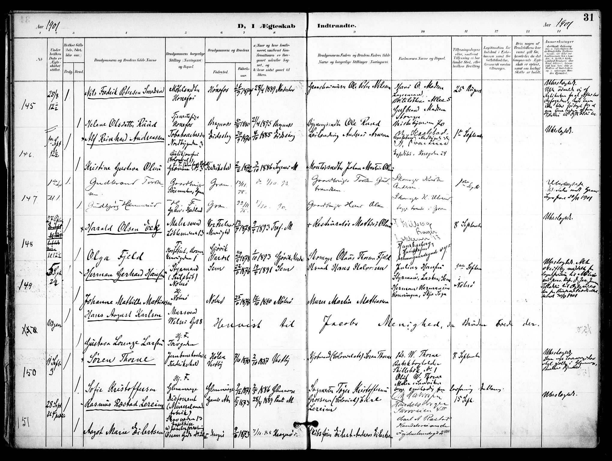 Trefoldighet prestekontor Kirkebøker, SAO/A-10882/F/Fc/L0005: Parish register (official) no. III 5, 1900-1908, p. 31