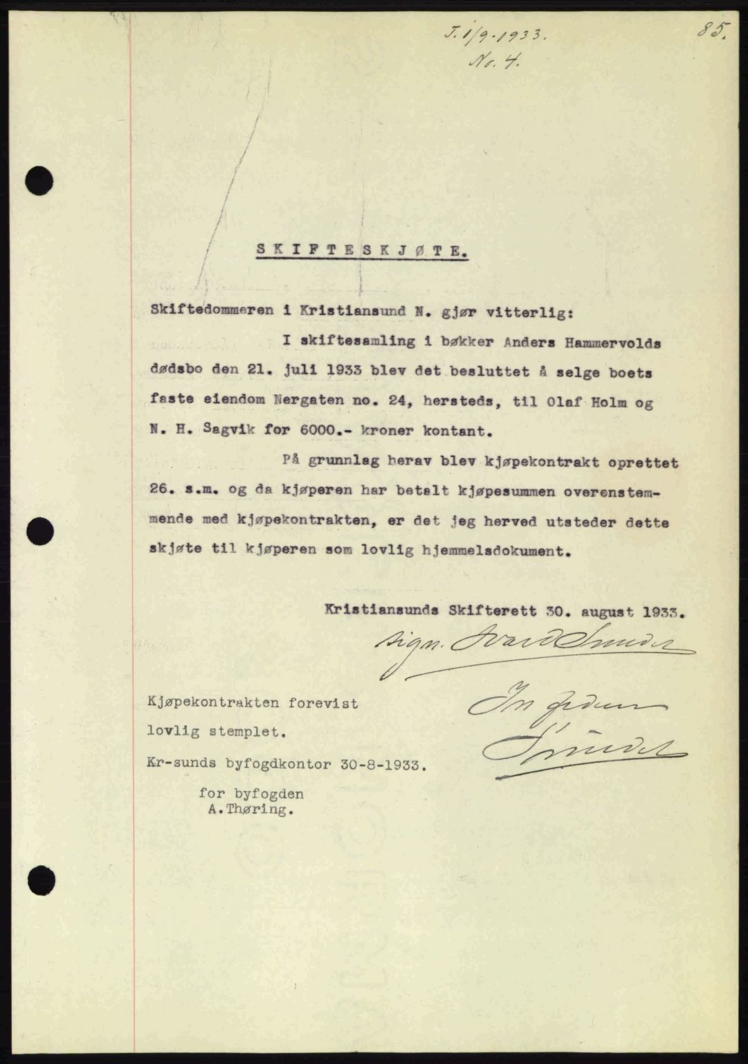 Kristiansund byfogd, AV/SAT-A-4587/A/27: Mortgage book no. 27, 1933-1934, Deed date: 01.09.1933