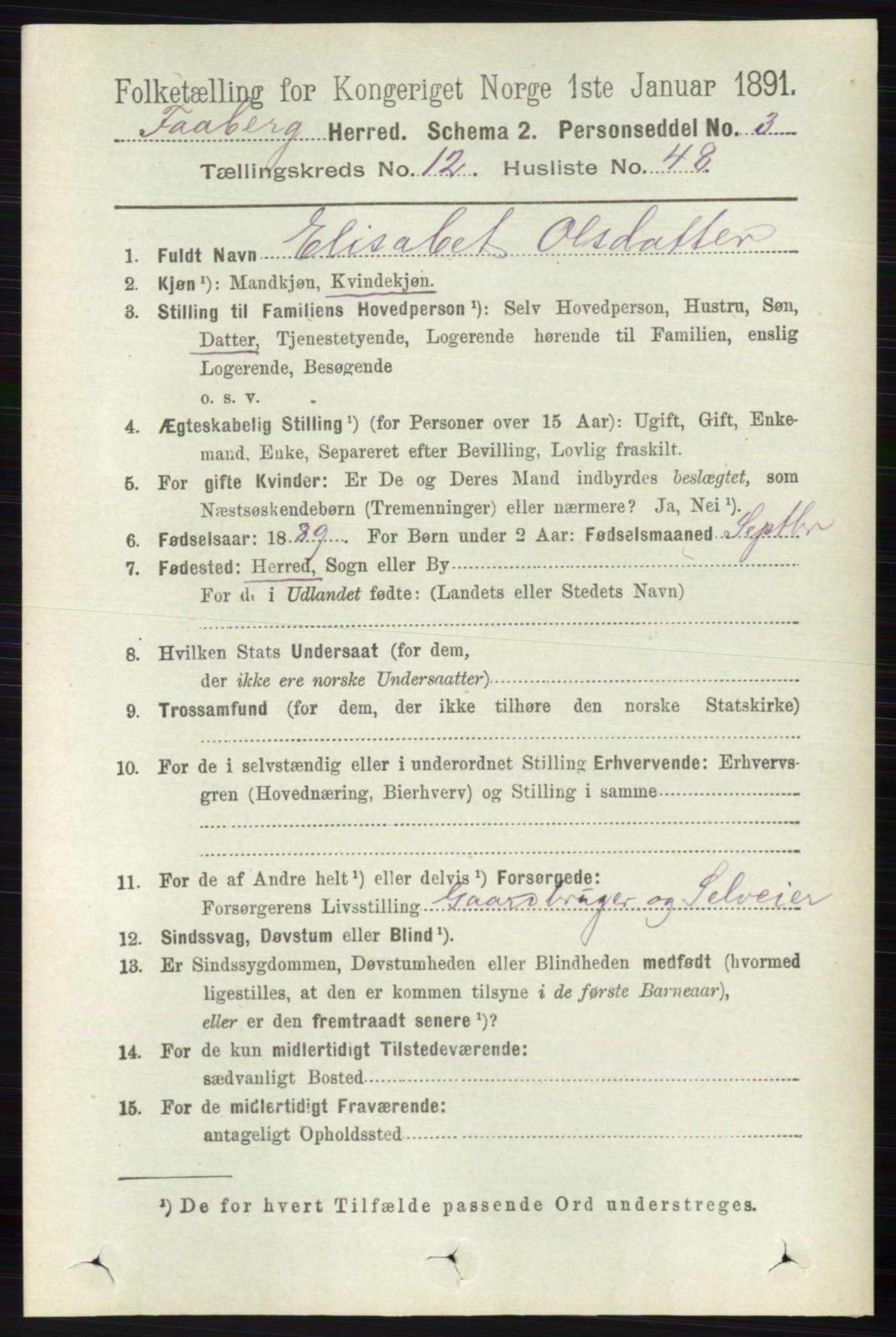 RA, 1891 census for 0524 Fåberg, 1891, p. 5016