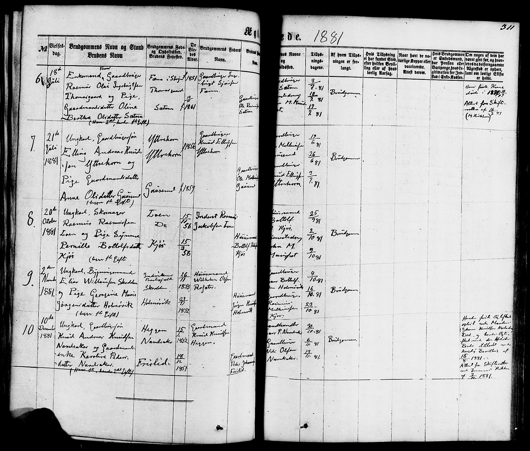 Hornindal sokneprestembete, AV/SAB-A-82401/H/Haa/Haaa/L0002: Parish register (official) no. A 2, 1867-1884, p. 311