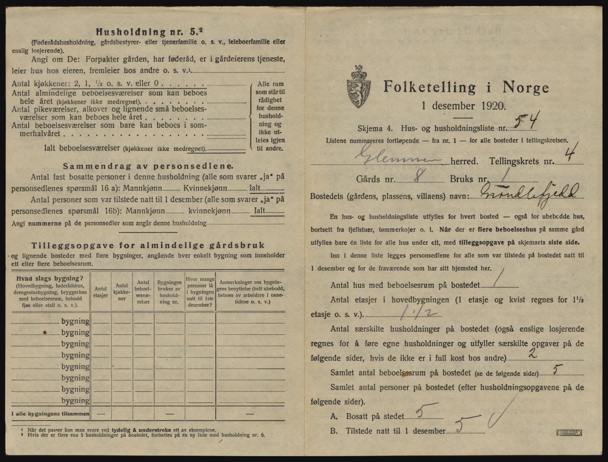 SAO, 1920 census for Glemmen, 1920, p. 1565