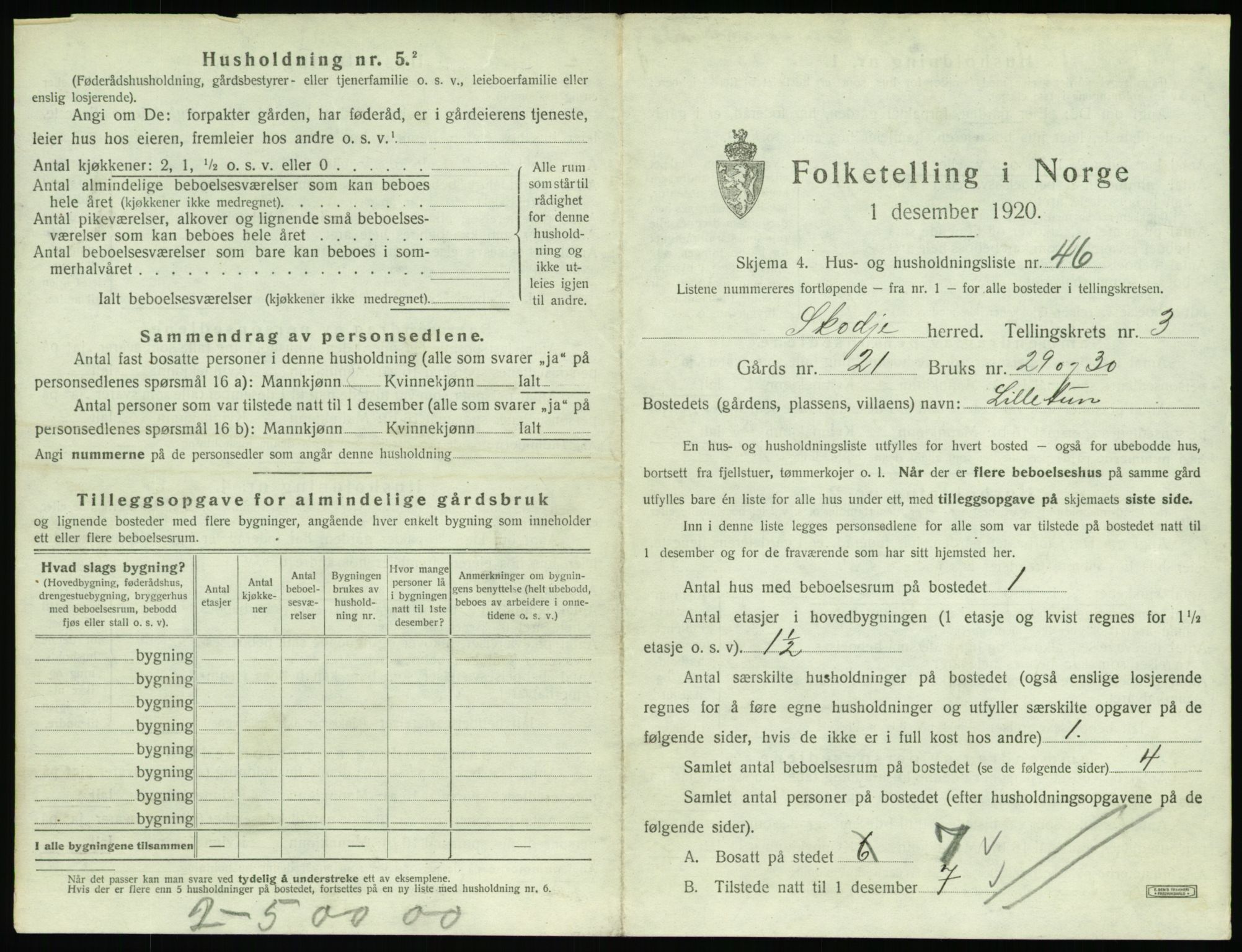 SAT, 1920 census for Skodje, 1920, p. 249