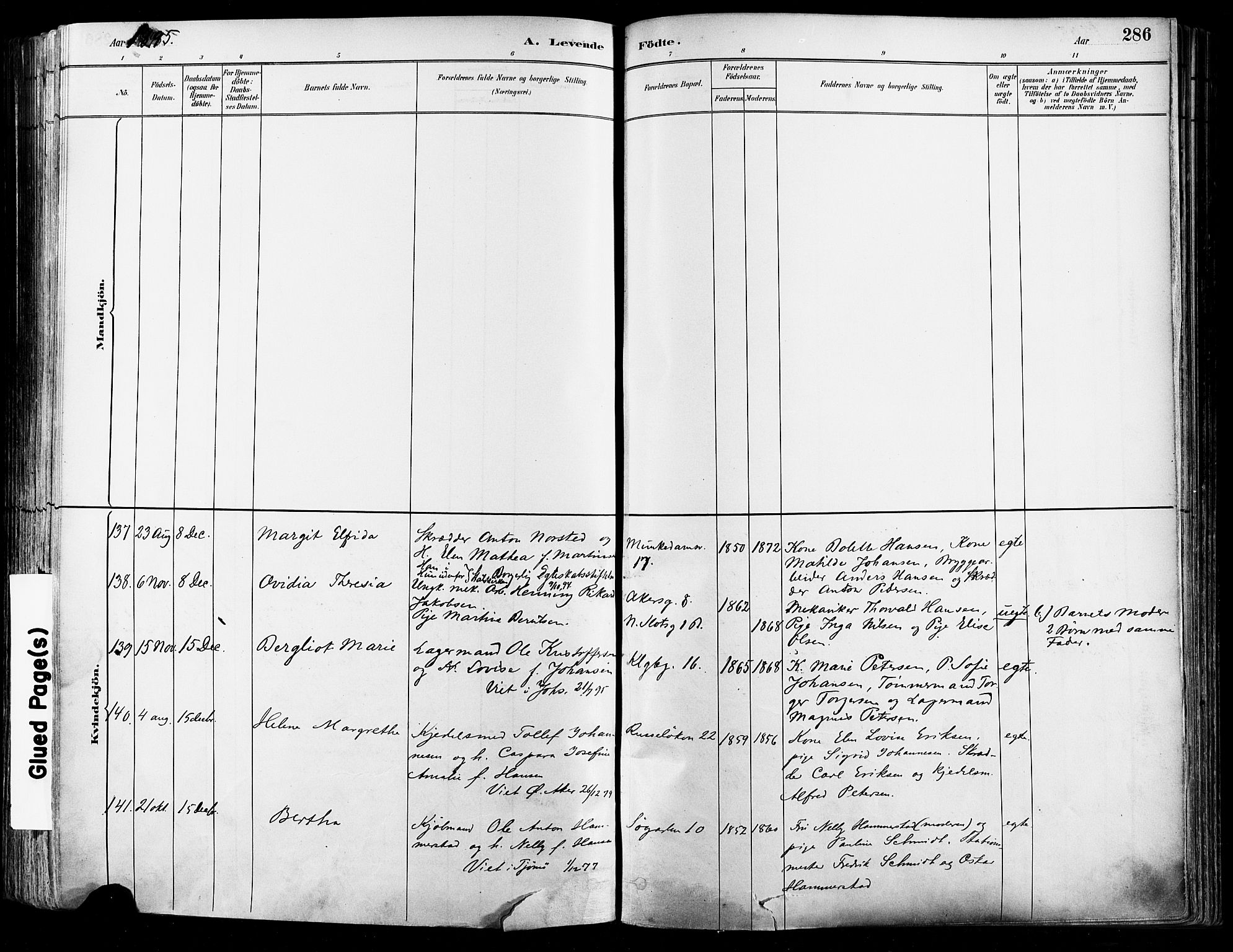 Johannes prestekontor Kirkebøker, AV/SAO-A-10852/F/Fa/L0003: Parish register (official) no. 3, 1882-1896, p. 286