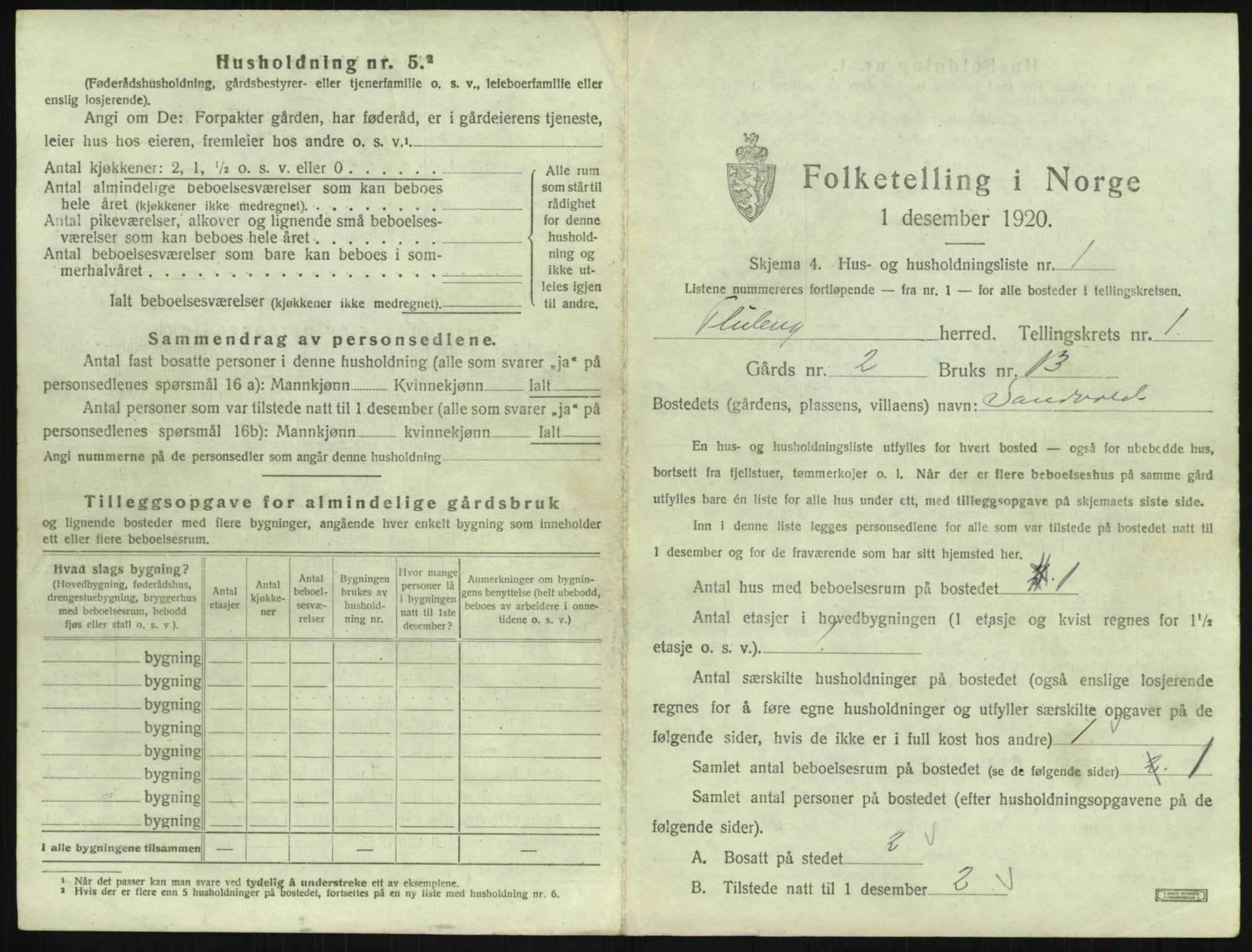 SAH, 1920 census for Fluberg, 1920, p. 32