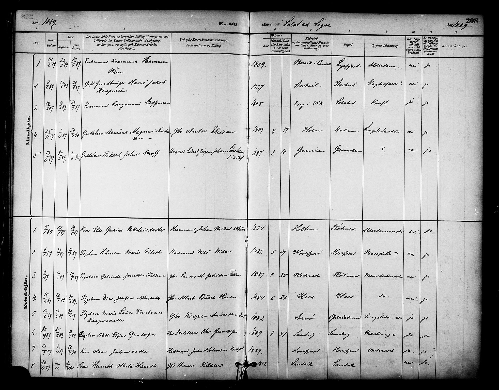 Ministerialprotokoller, klokkerbøker og fødselsregistre - Nordland, AV/SAT-A-1459/810/L0151: Parish register (official) no. 810A10 /2, 1885-1895, p. 208