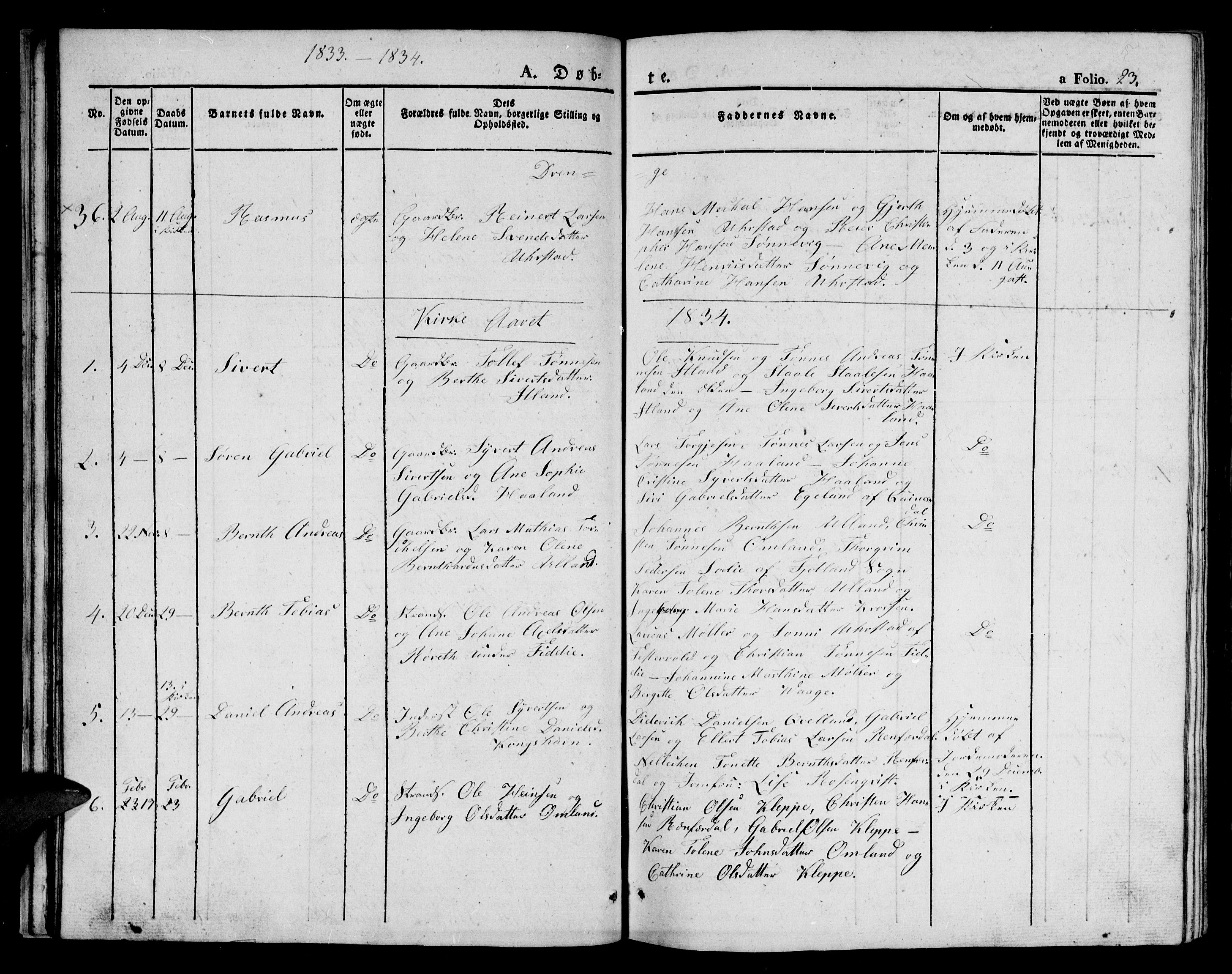 Flekkefjord sokneprestkontor, AV/SAK-1111-0012/F/Fb/Fbb/L0002: Parish register (copy) no. B 2a, 1831-1866, p. 23