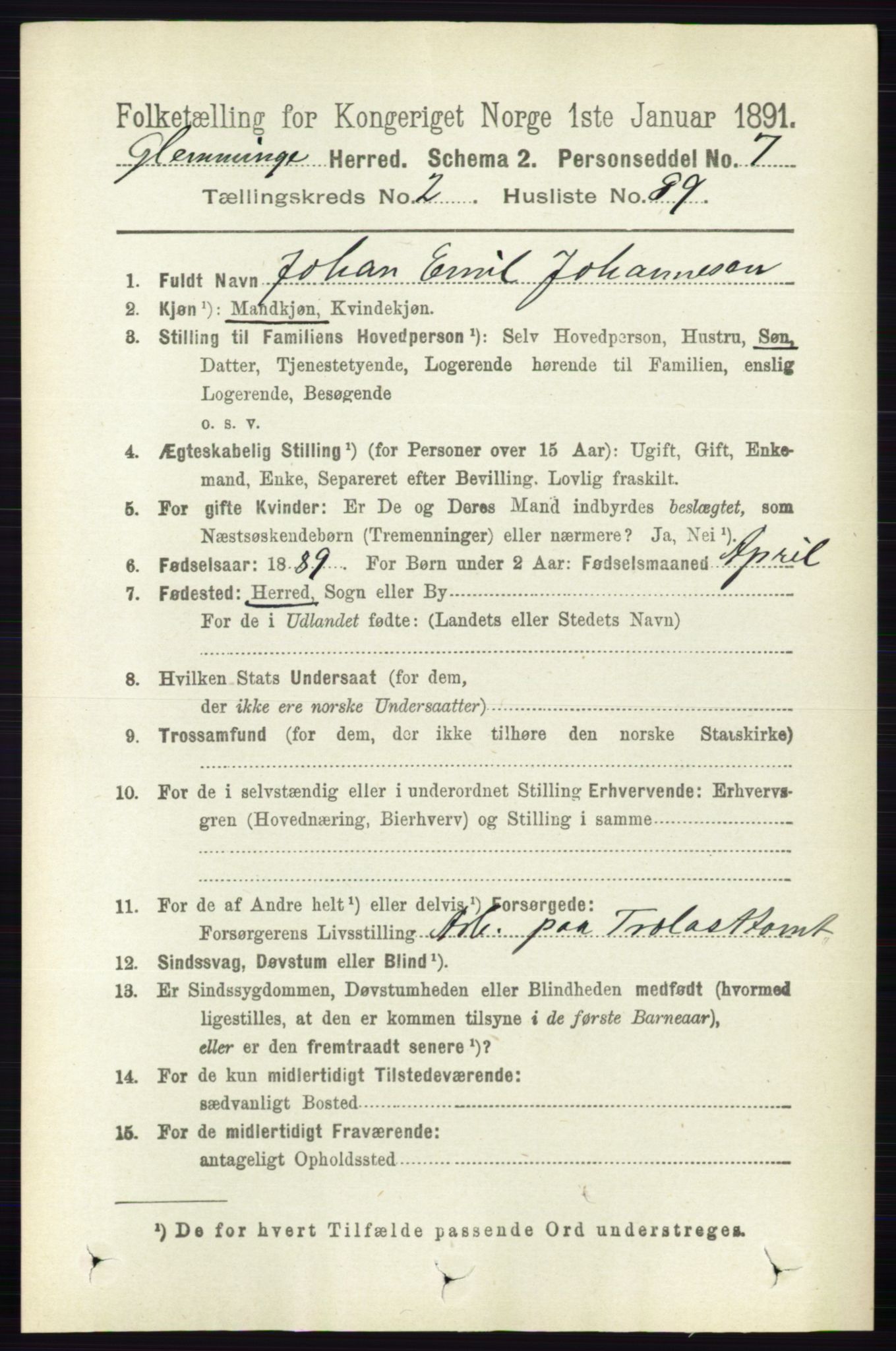 RA, 1891 census for 0132 Glemmen, 1891, p. 1298