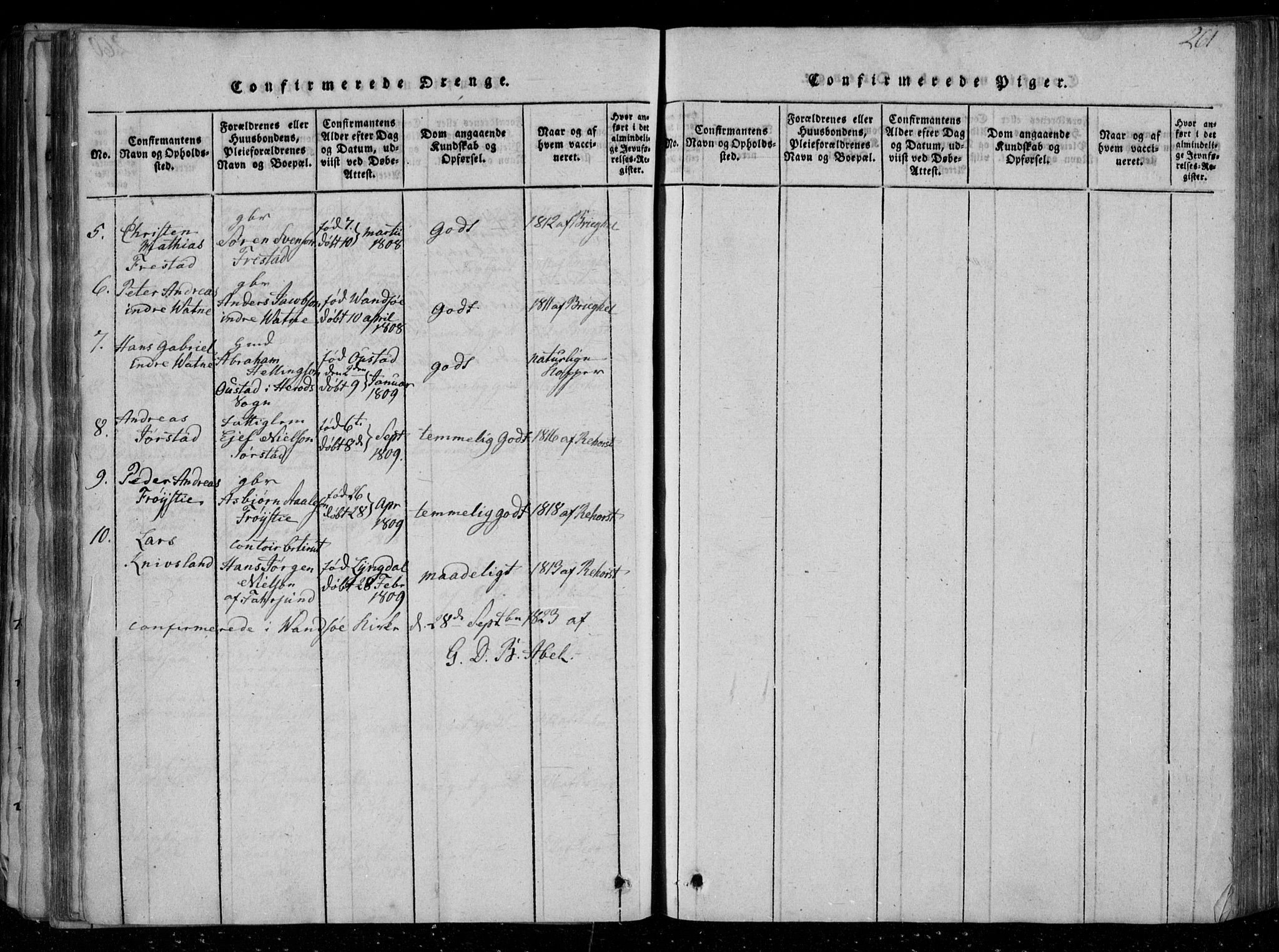 Lista sokneprestkontor, SAK/1111-0027/F/Fa/L0007: Parish register (official) no. A 7, 1816-1823, p. 261