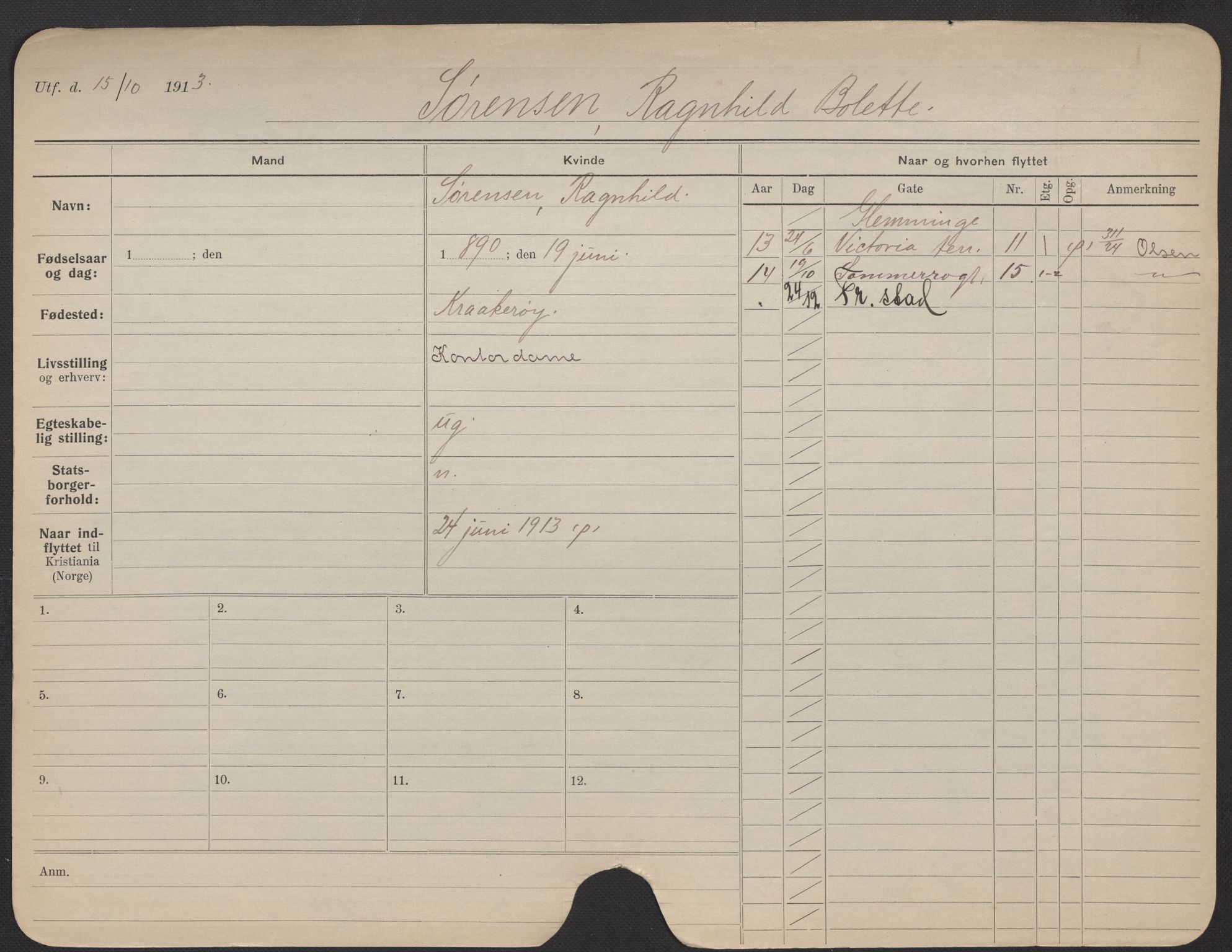 Oslo folkeregister, Registerkort, AV/SAO-A-11715/F/Fa/Fac/L0024: Kvinner, 1906-1914, p. 927a