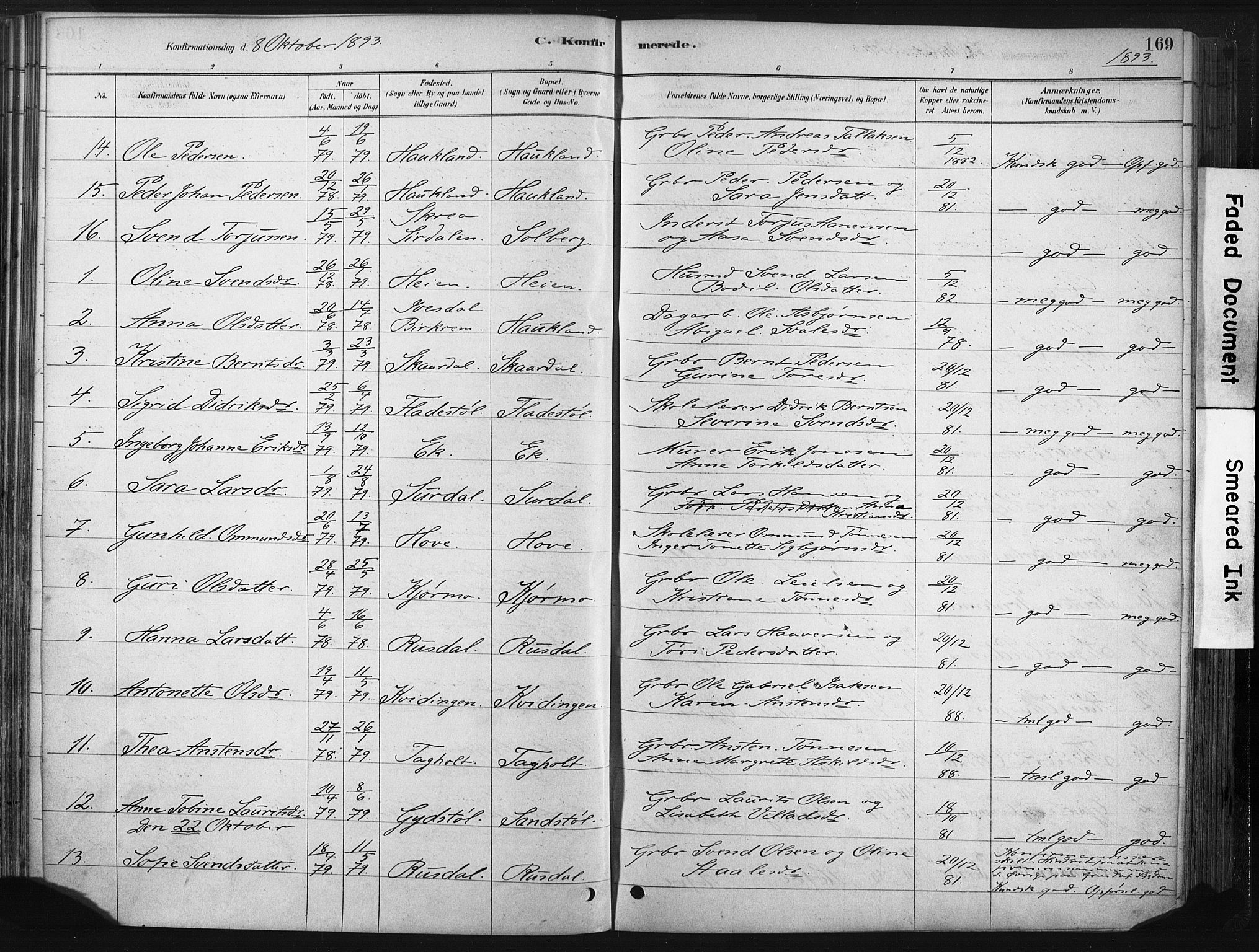 Lund sokneprestkontor, SAST/A-101809/S06/L0011: Parish register (official) no. A 10, 1877-1904, p. 169