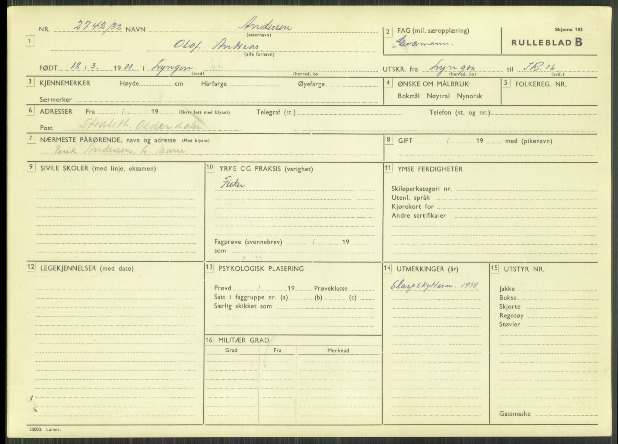 Forsvaret, Troms infanteriregiment nr. 16, AV/RA-RAFA-3146/P/Pa/L0016: Rulleblad for regimentets menige mannskaper, årsklasse 1932, 1932, p. 15