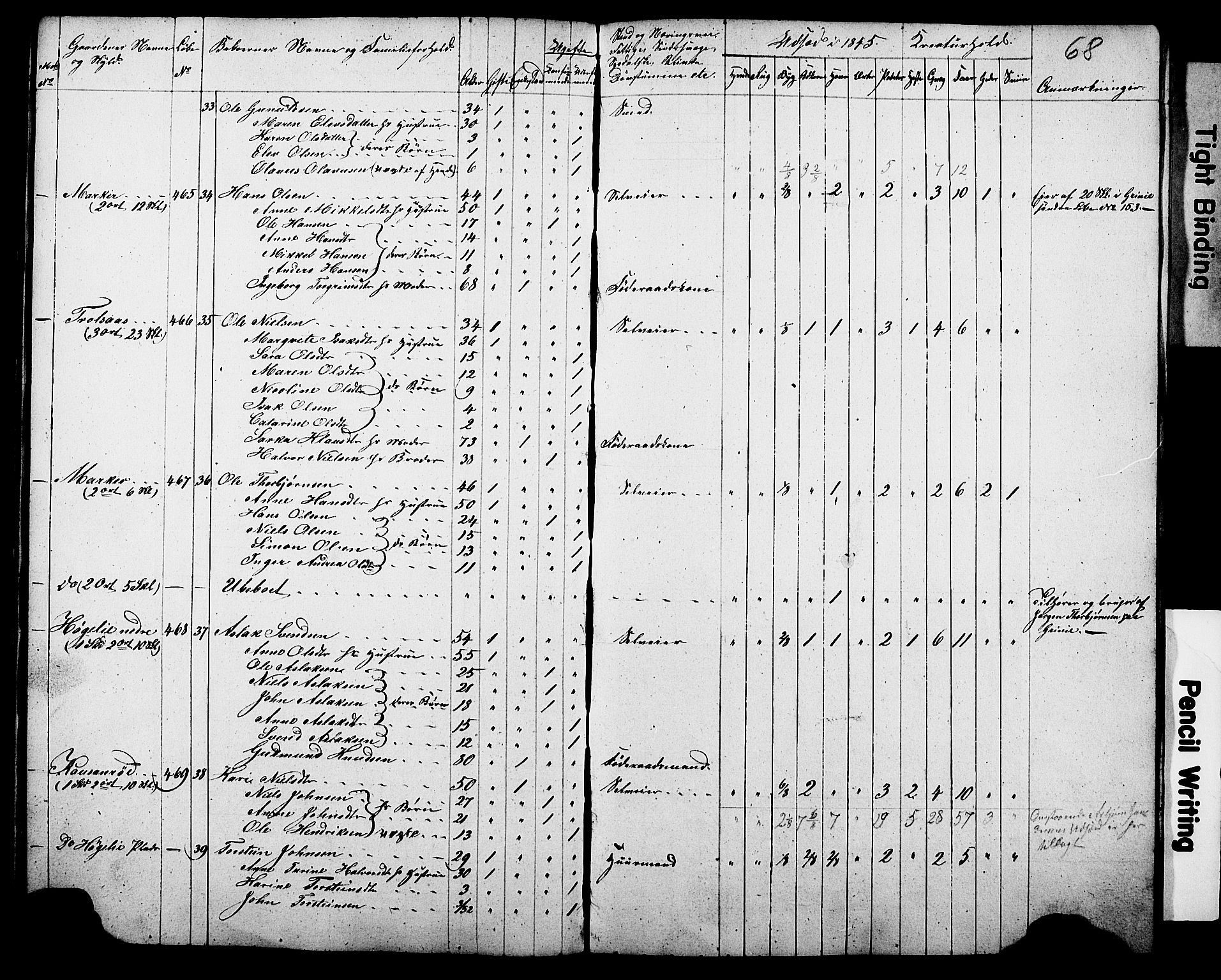 , Census 1845 for Gjerpen, 1845, p. 68