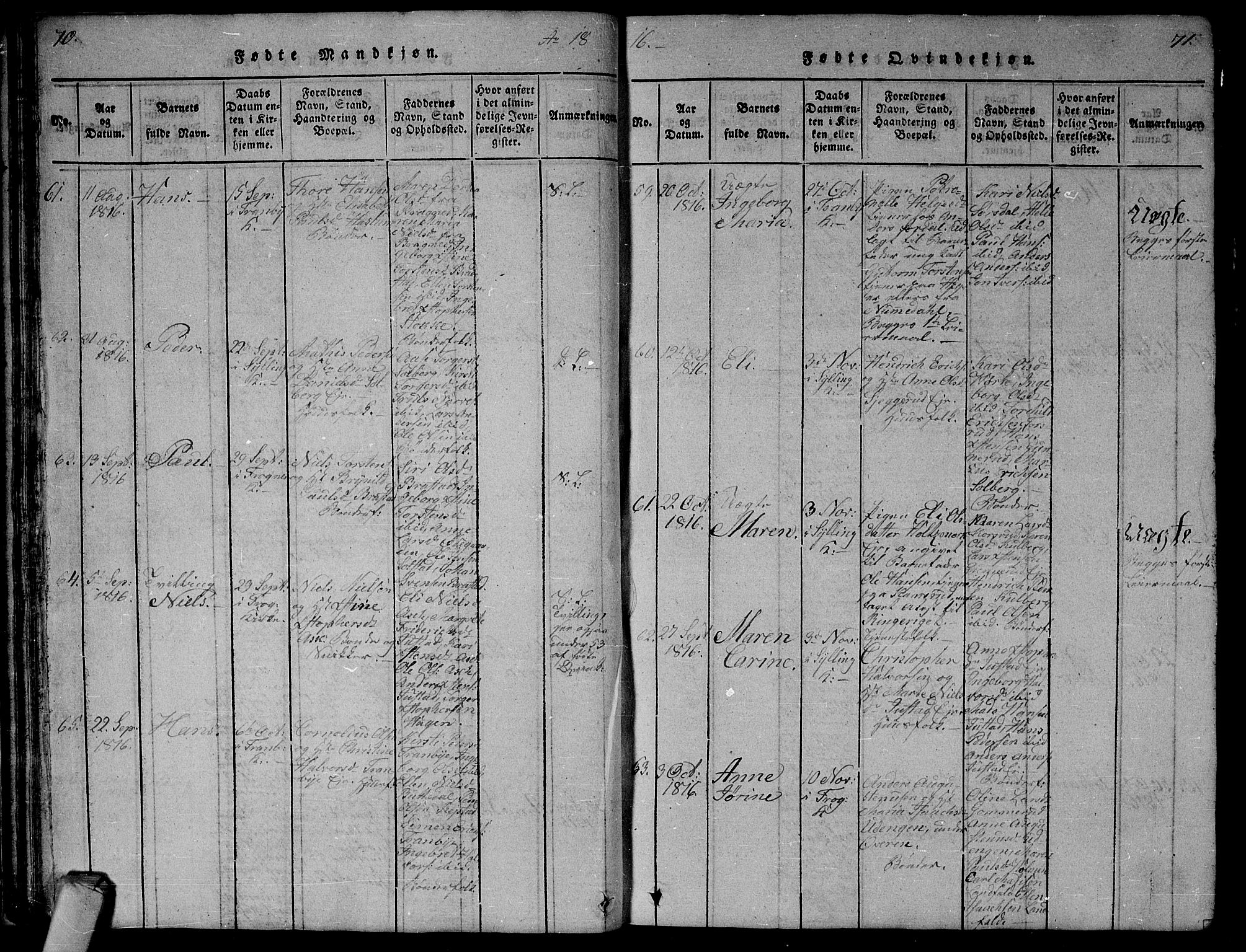 Lier kirkebøker, AV/SAKO-A-230/G/Ga/L0001: Parish register (copy) no. I 1, 1813-1824, p. 70-71