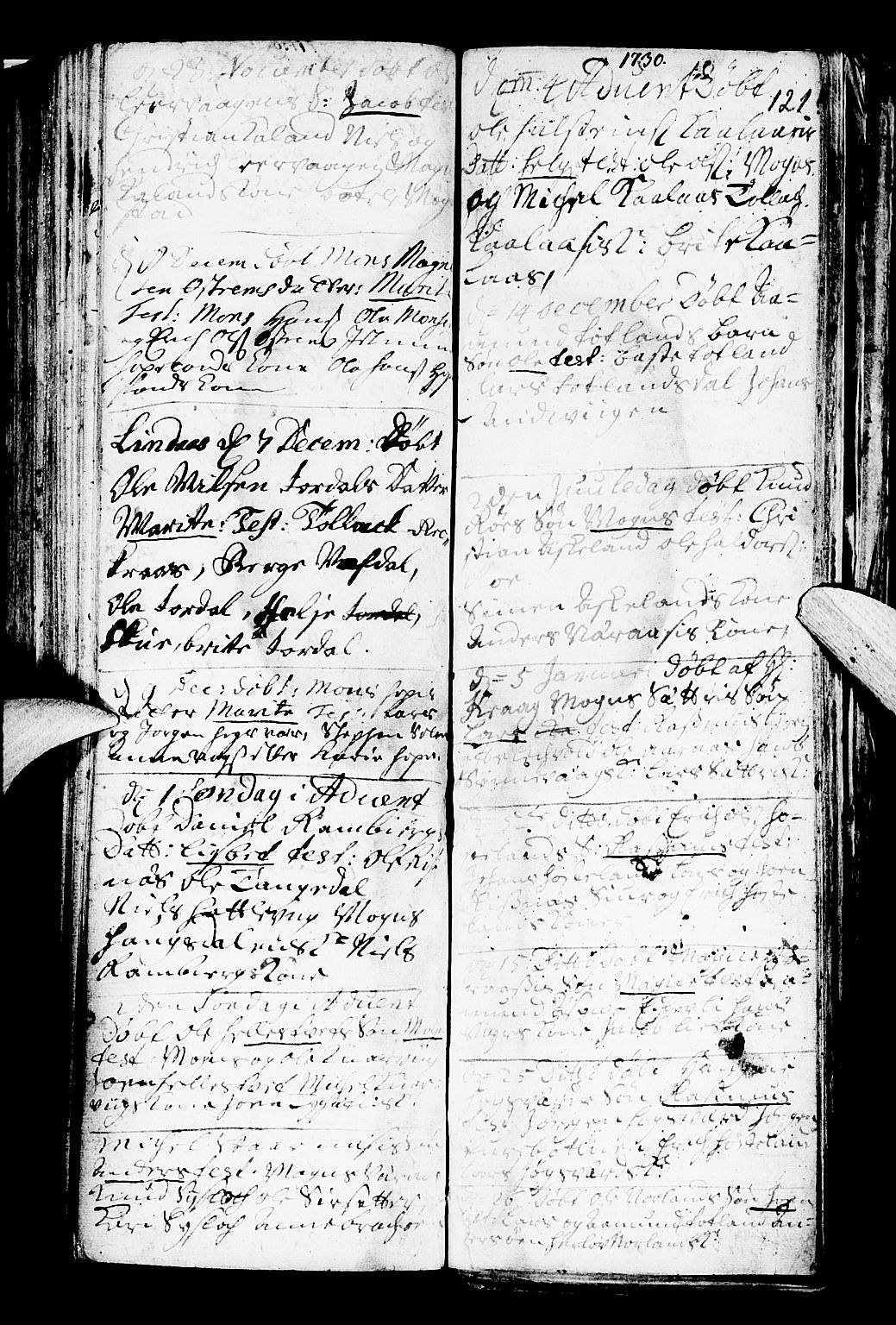 Lindås Sokneprestembete, SAB/A-76701/H/Haa: Parish register (official) no. A 1, 1699-1746, p. 121