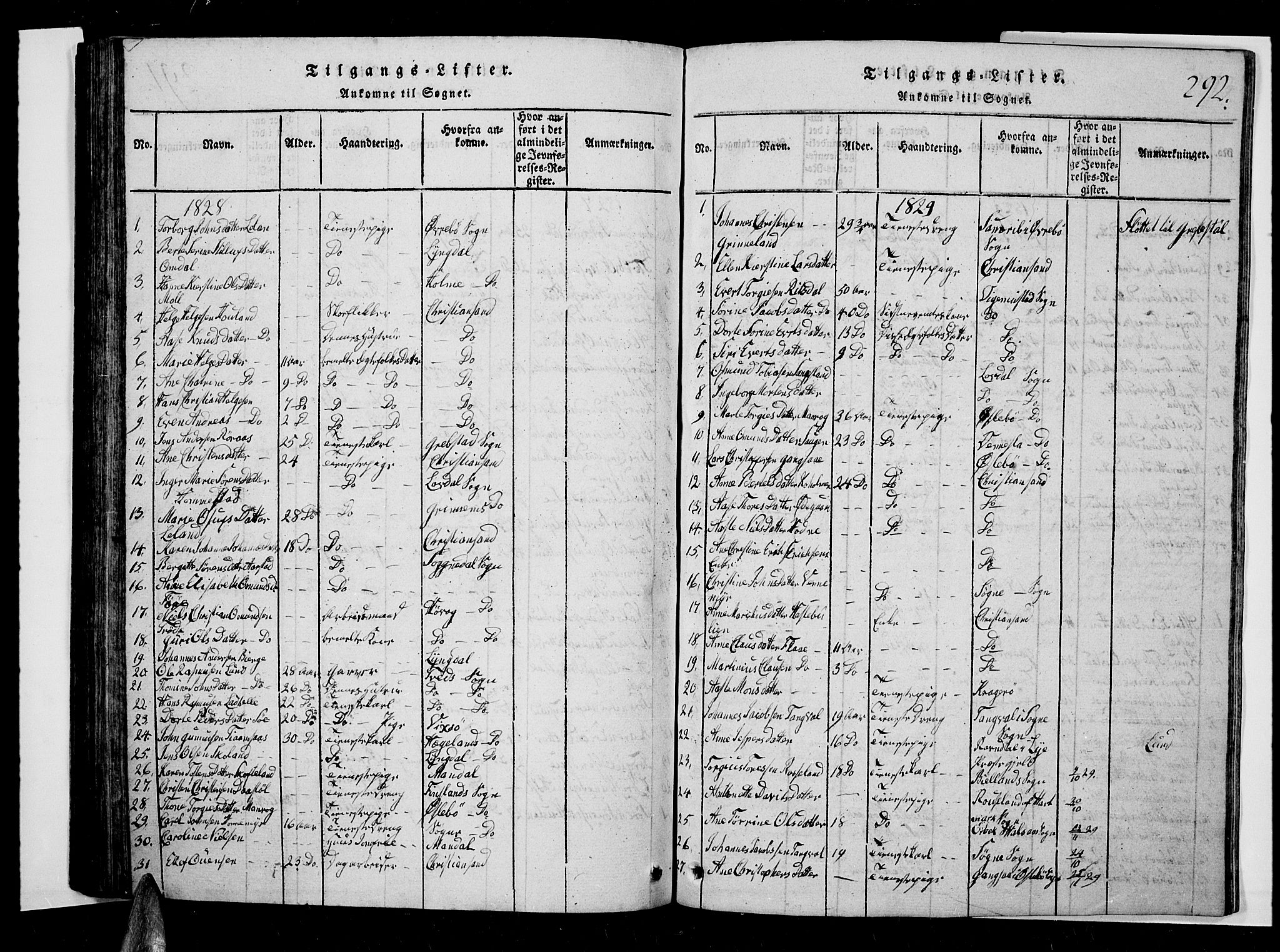 Oddernes sokneprestkontor, AV/SAK-1111-0033/F/Fb/Fba/L0003: Parish register (copy) no. B 3, 1820-1838, p. 292