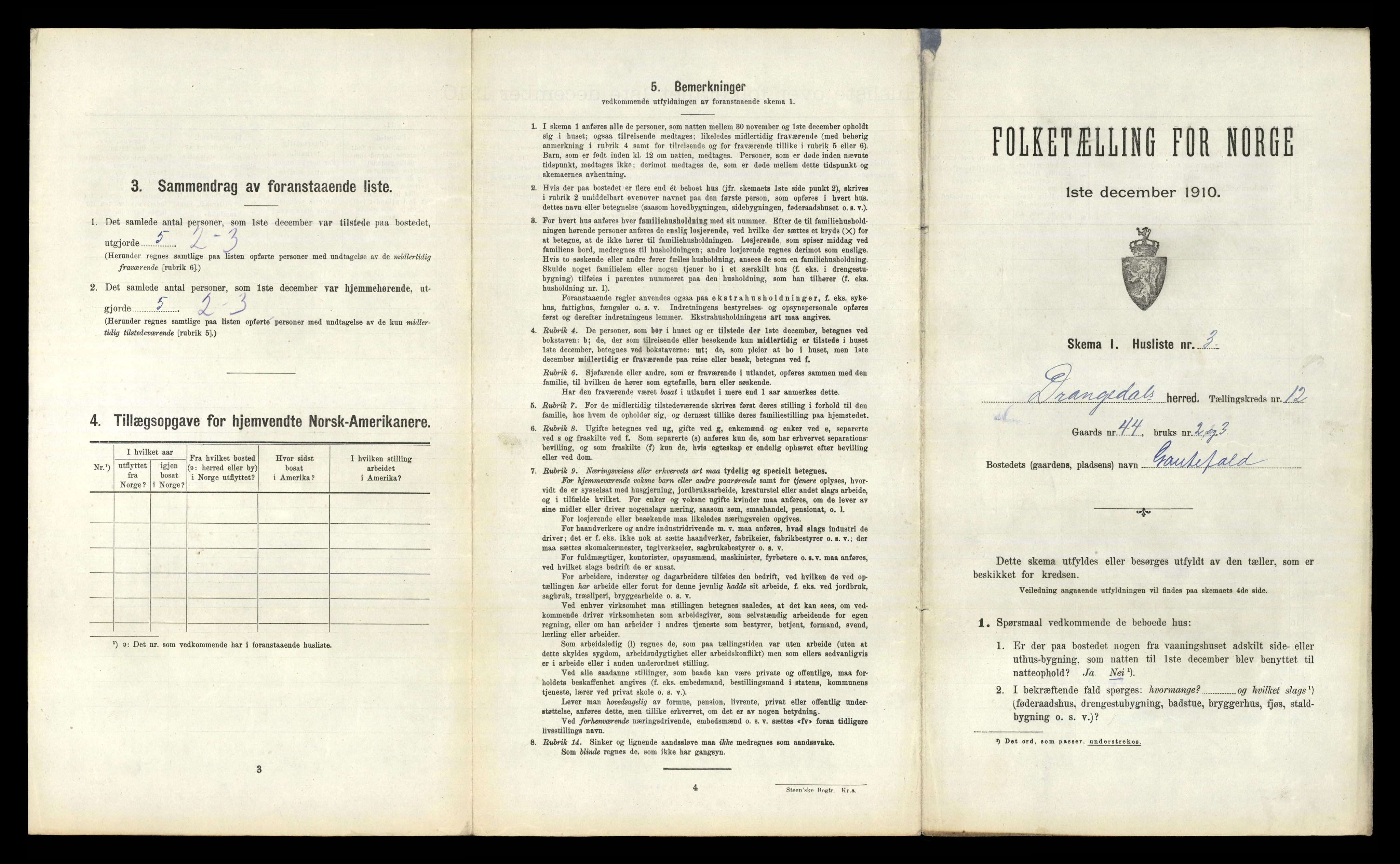 RA, 1910 census for Drangedal, 1910, p. 1005