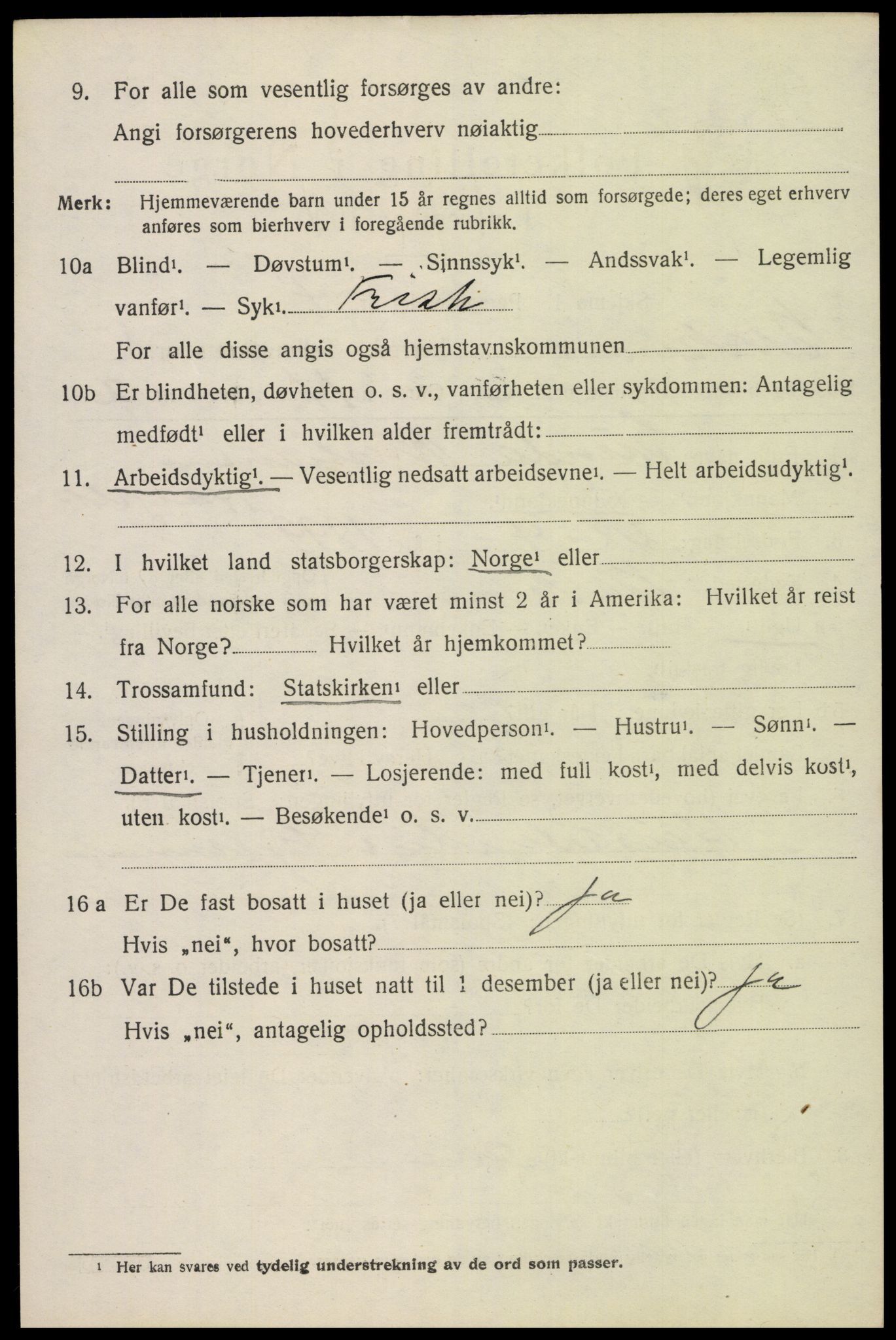 SAK, 1920 census for Birkenes, 1920, p. 3032