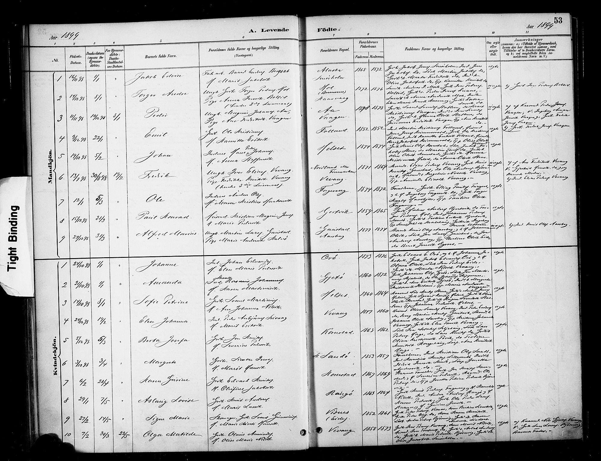 Ministerialprotokoller, klokkerbøker og fødselsregistre - Møre og Romsdal, SAT/A-1454/570/L0832: Parish register (official) no. 570A06, 1885-1900, p. 53