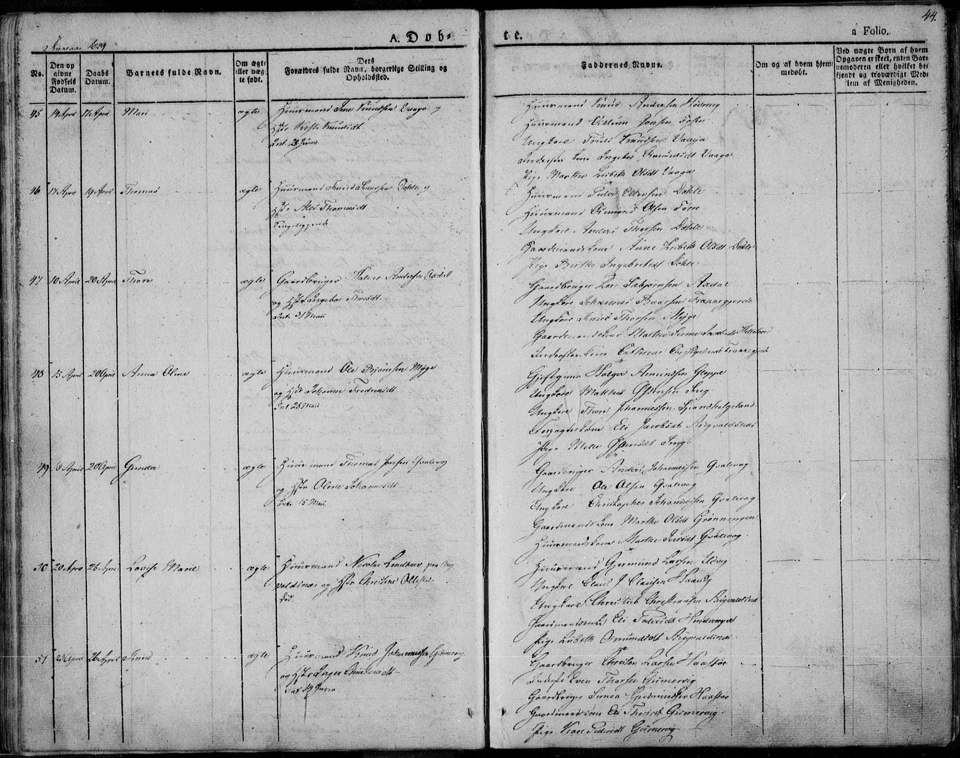 Avaldsnes sokneprestkontor, SAST/A -101851/H/Ha/Haa/L0005: Parish register (official) no. A 5.1, 1825-1841, p. 44