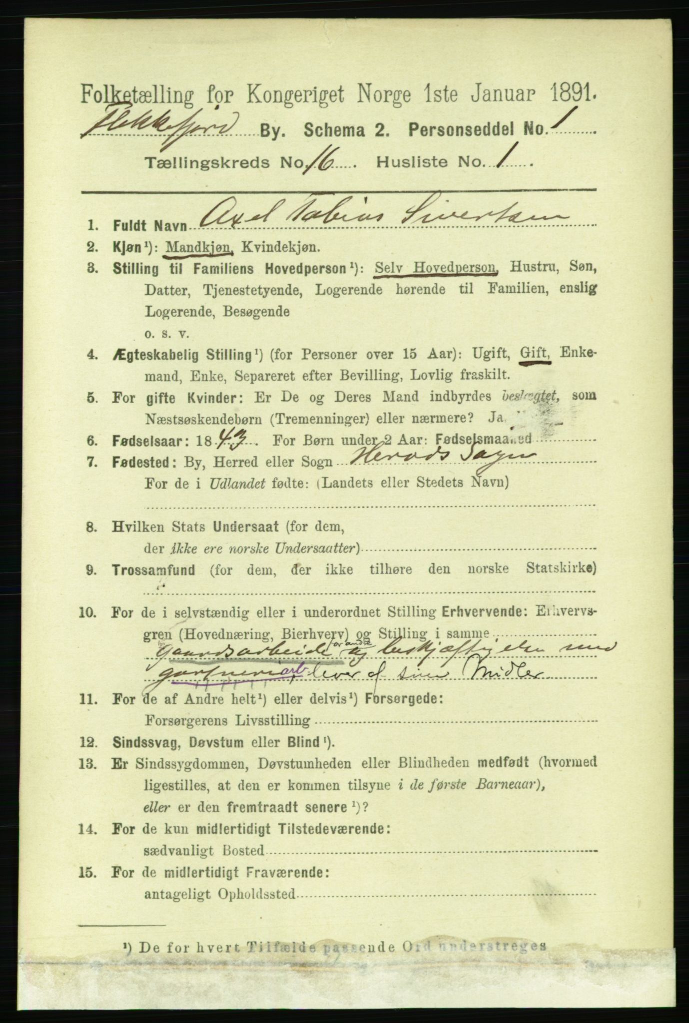 RA, 1891 census for 1004 Flekkefjord, 1891, p. 2001