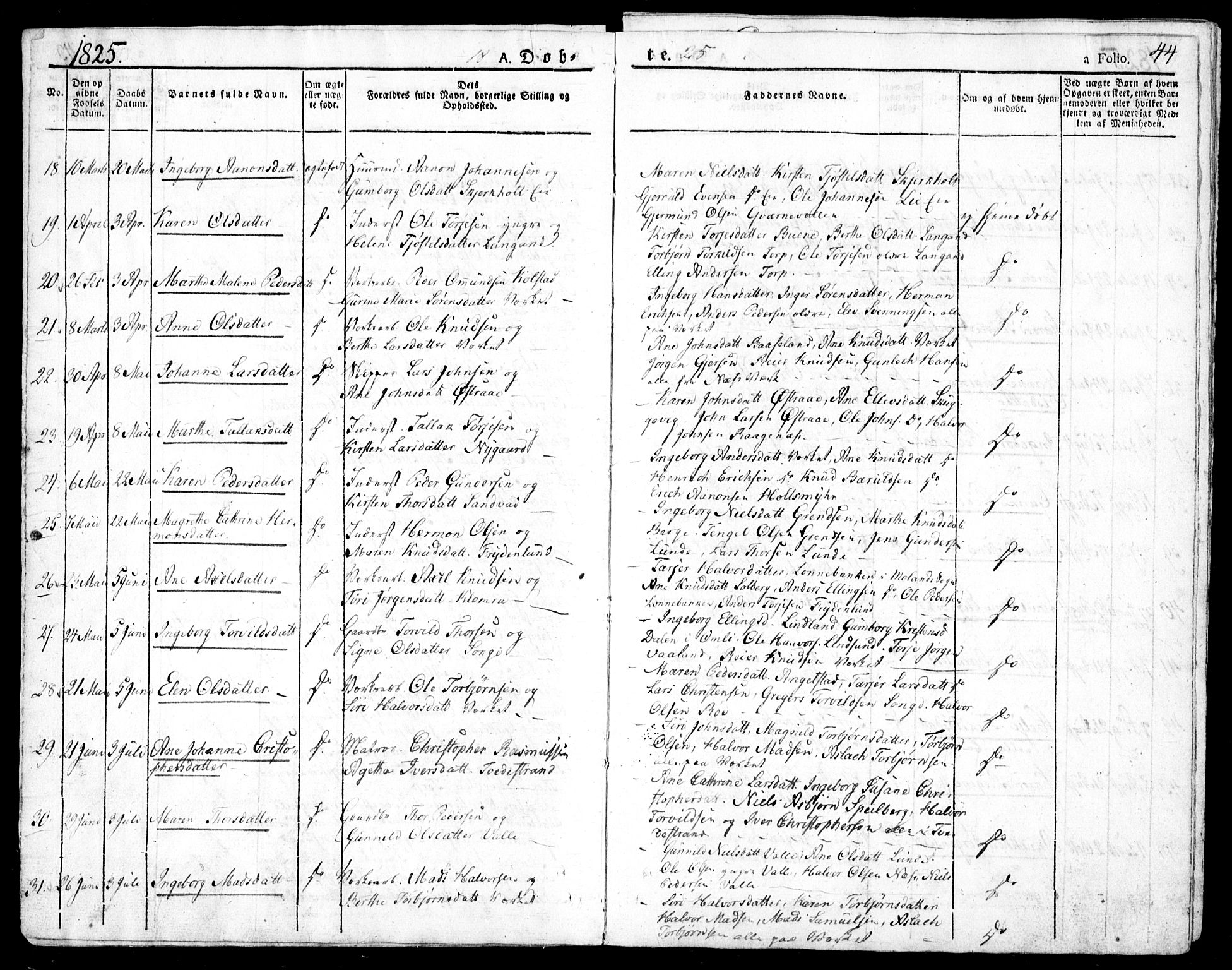 Holt sokneprestkontor, AV/SAK-1111-0021/F/Fa/L0006: Parish register (official) no. A 6, 1820-1835, p. 44