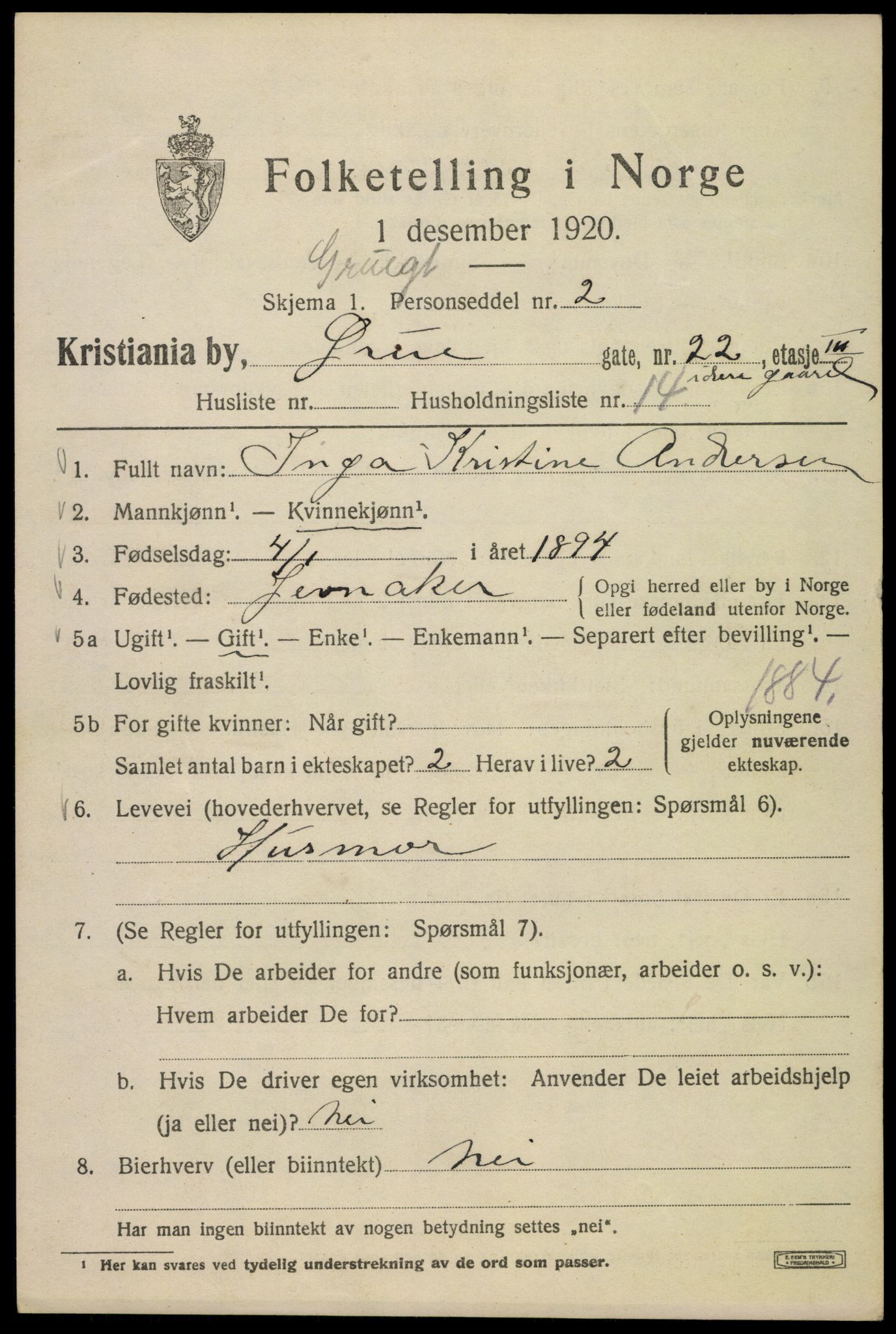 SAO, 1920 census for Kristiania, 1920, p. 253891