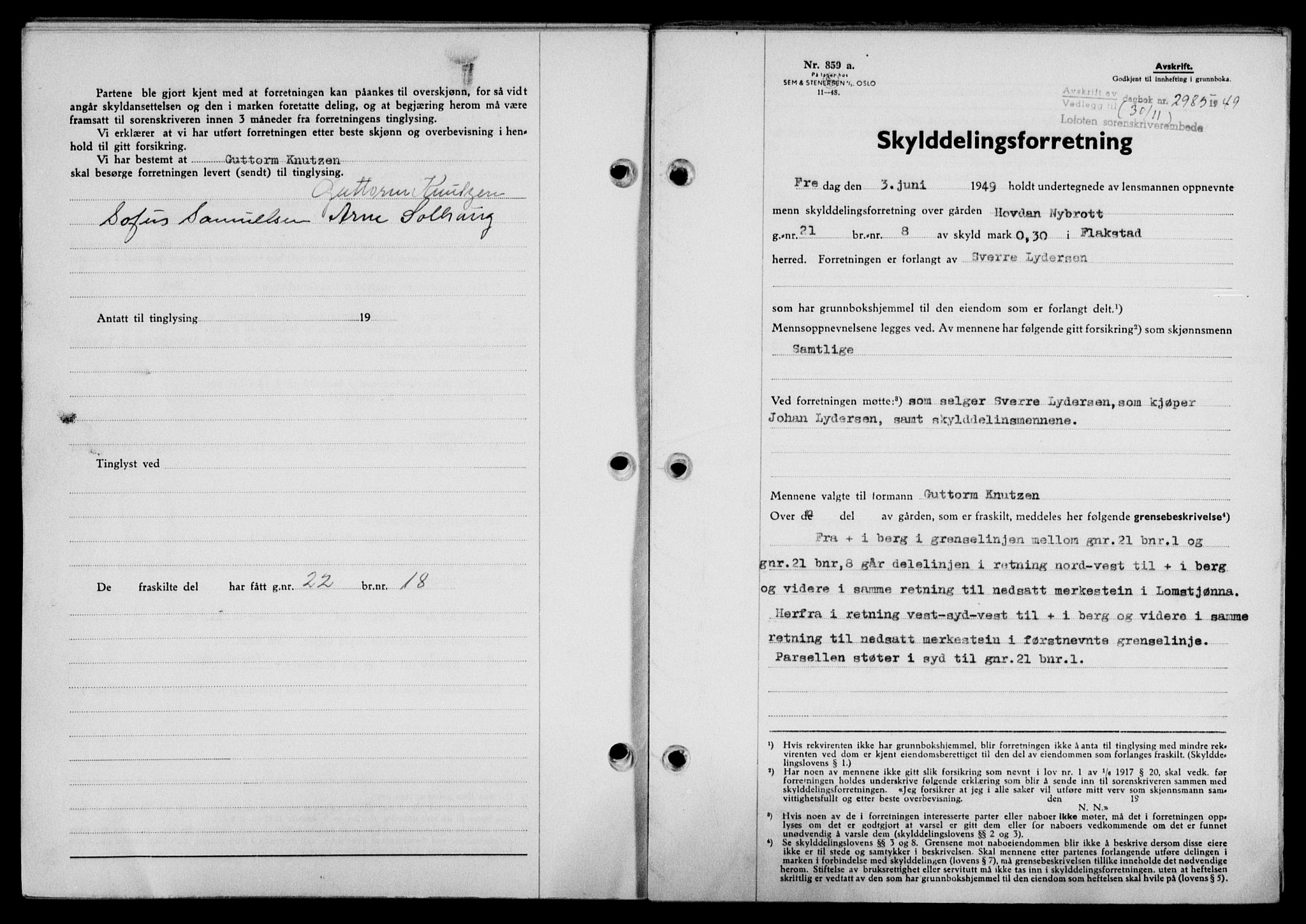 Lofoten sorenskriveri, SAT/A-0017/1/2/2C/L0022a: Mortgage book no. 22a, 1949-1950, Diary no: : 2985/1949