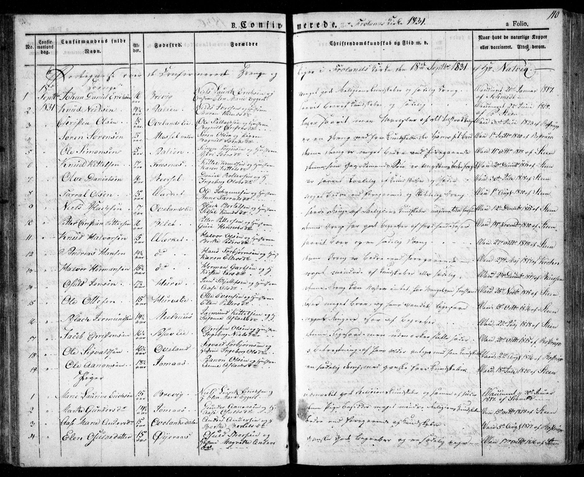 Froland sokneprestkontor, AV/SAK-1111-0013/F/Fa/L0001: Parish register (official) no. A 1, 1827-1844, p. 110