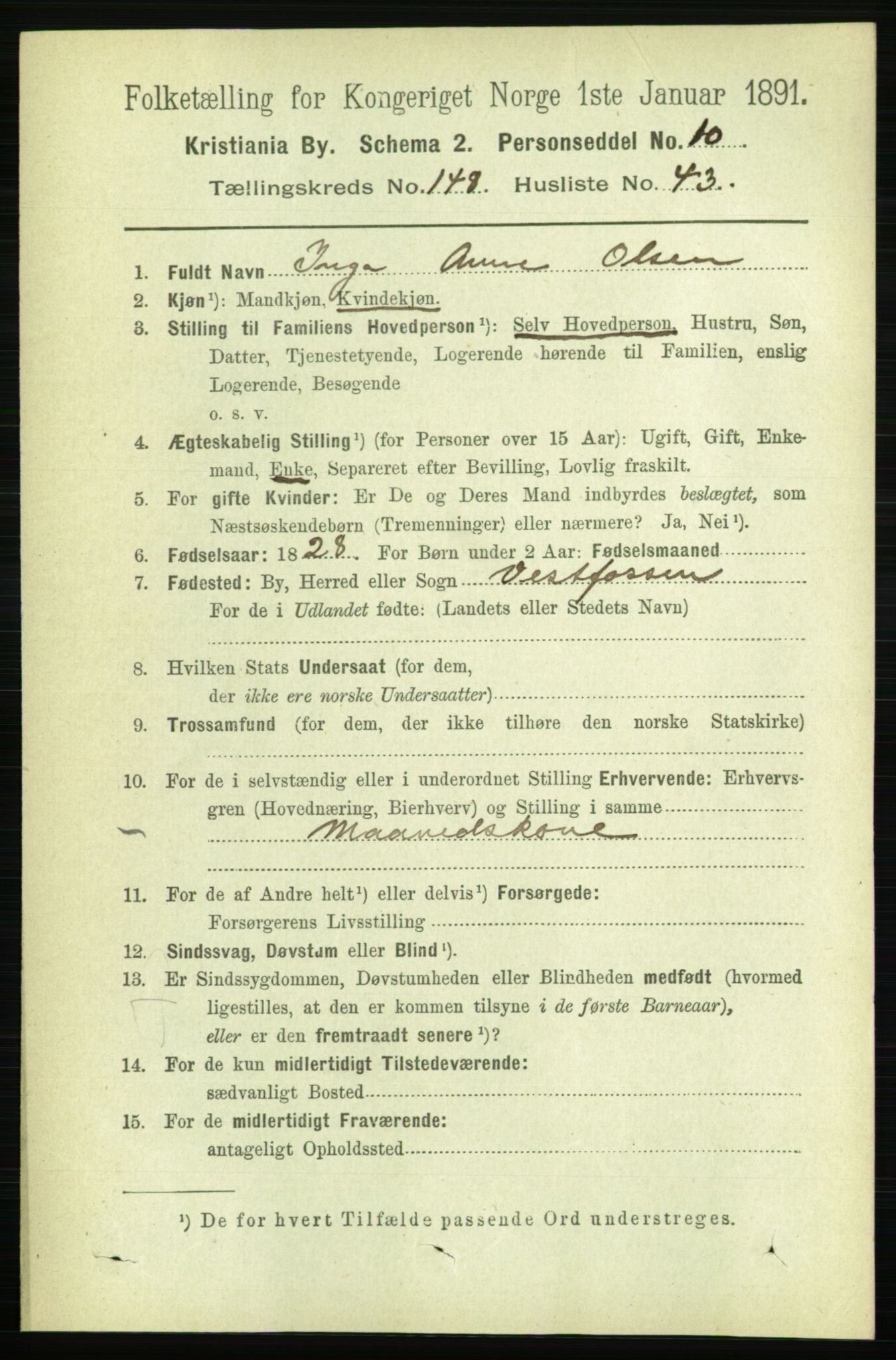 RA, 1891 census for 0301 Kristiania, 1891, p. 83032
