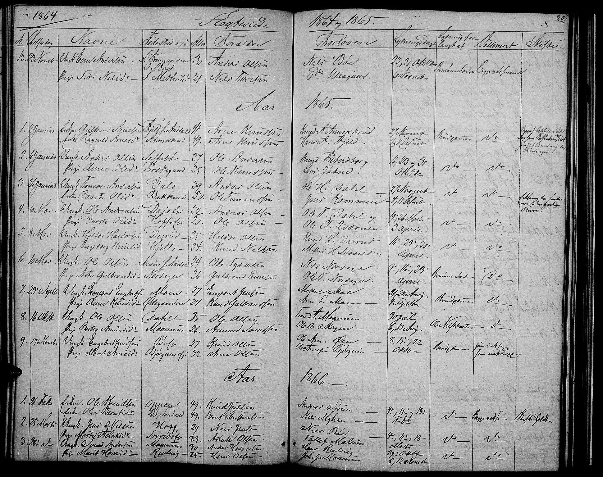 Nord-Aurdal prestekontor, AV/SAH-PREST-132/H/Ha/Hab/L0002: Parish register (copy) no. 2, 1842-1877, p. 205
