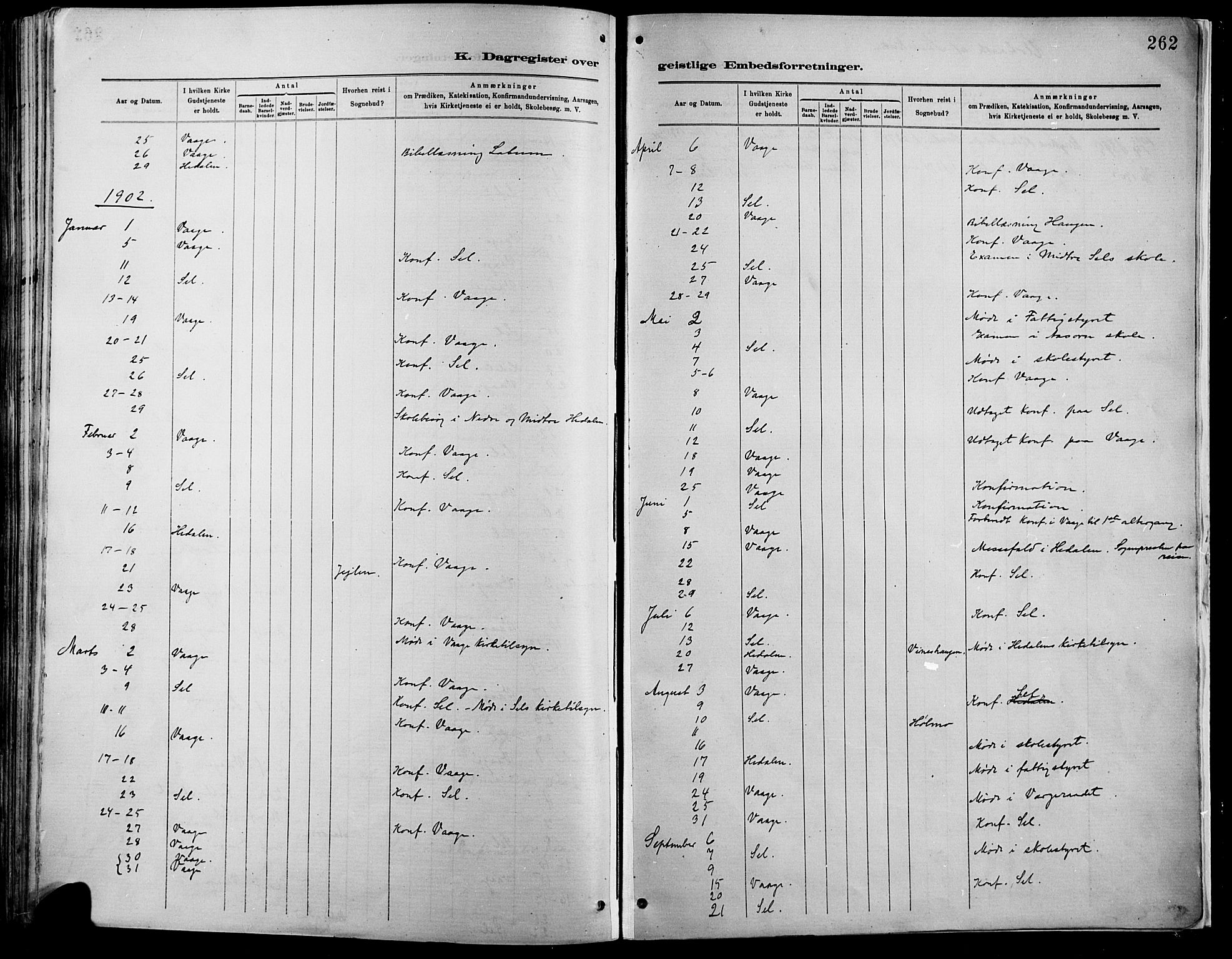 Vågå prestekontor, SAH/PREST-076/H/Ha/Haa/L0009: Parish register (official) no. 9, 1886-1904, p. 262