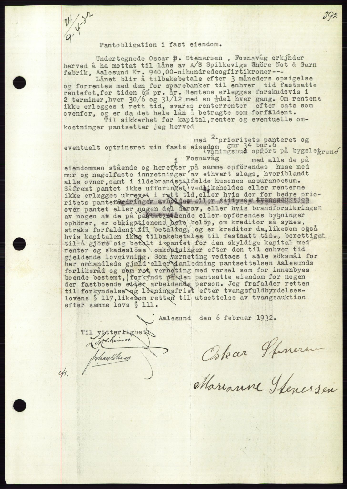 Søre Sunnmøre sorenskriveri, AV/SAT-A-4122/1/2/2C/L0053: Mortgage book no. 47, 1931-1932, Deed date: 09.04.1932