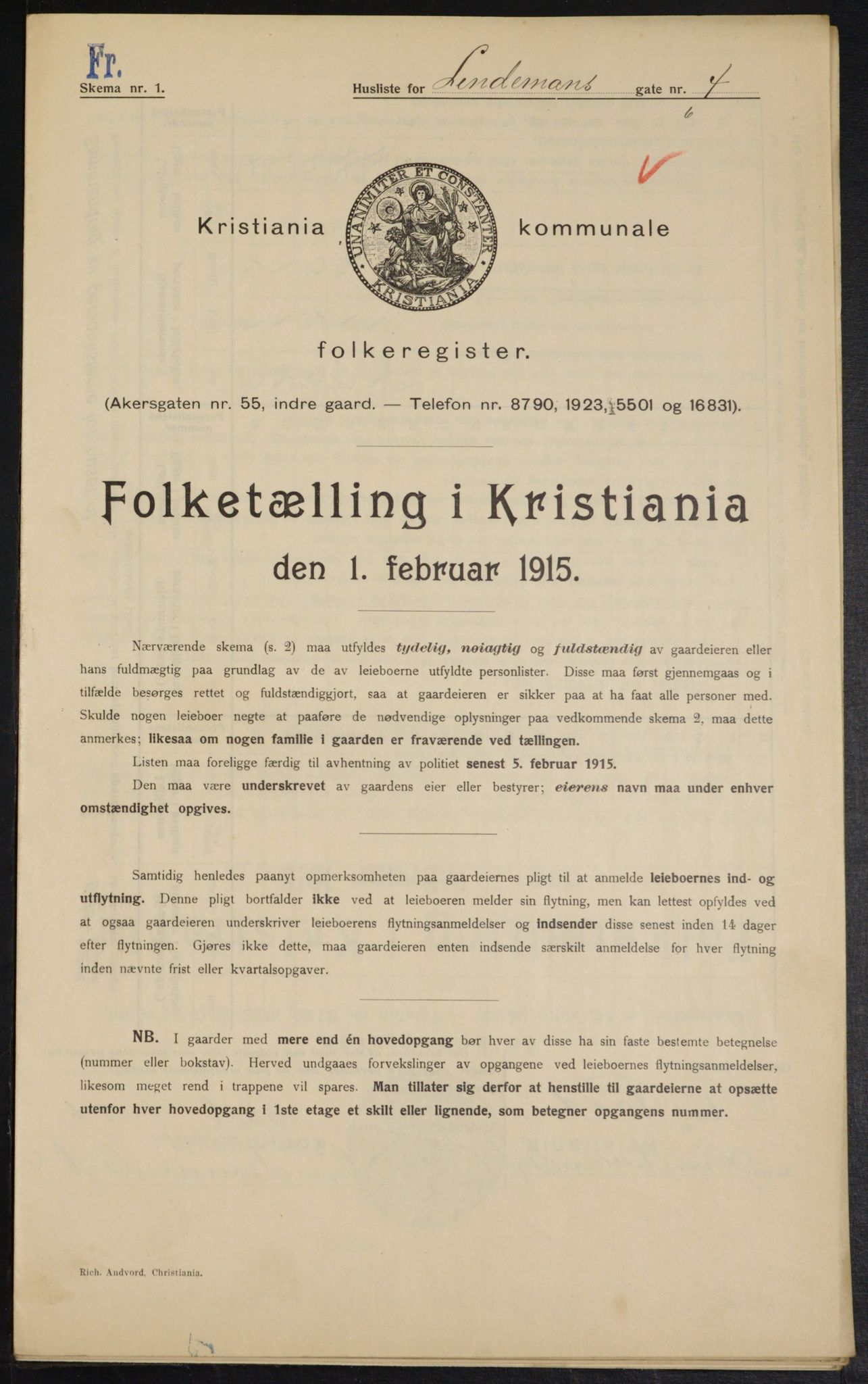 OBA, Municipal Census 1915 for Kristiania, 1915, p. 57120