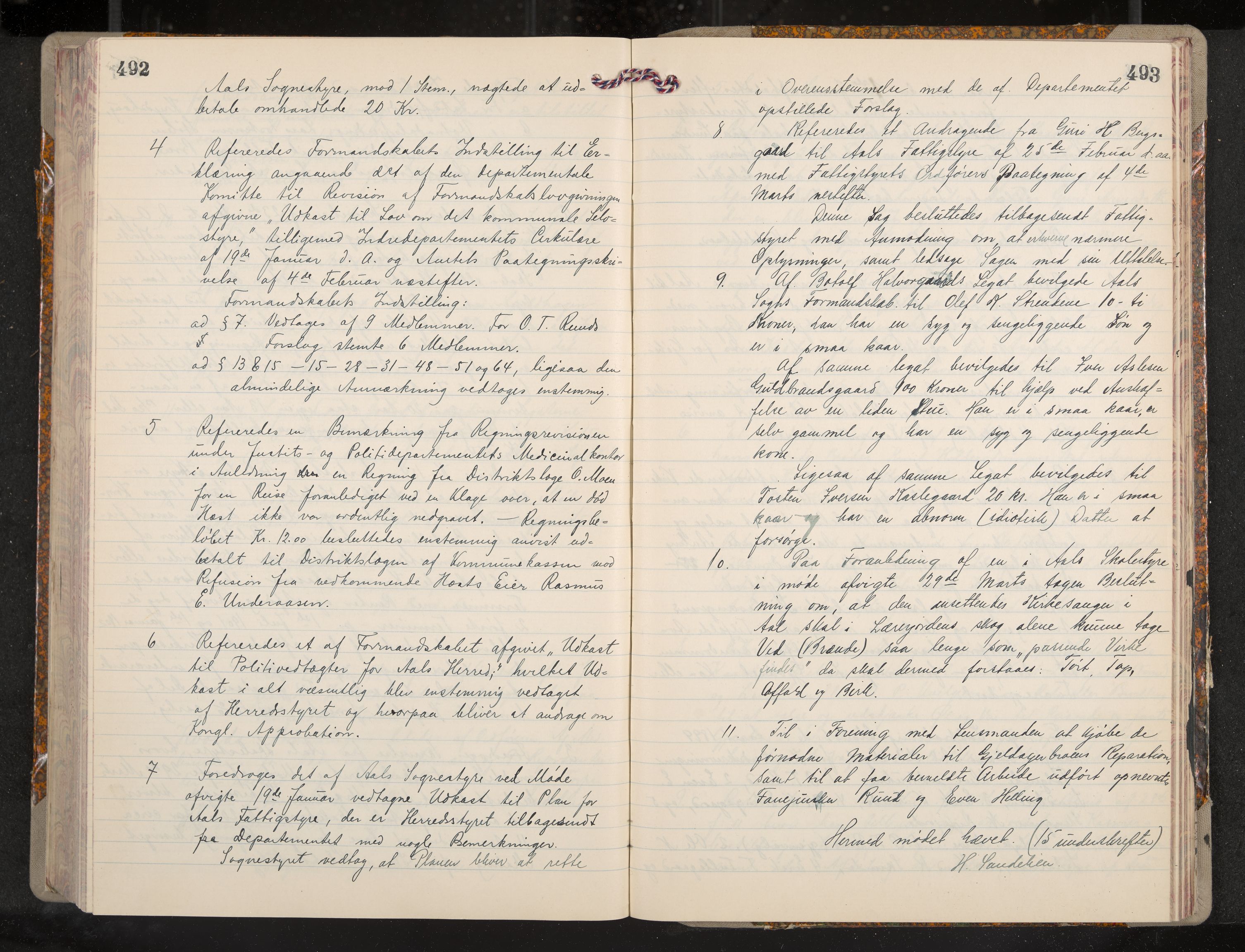 Ål formannskap og sentraladministrasjon, IKAK/0619021/A/Aa/L0004: Utskrift av møtebok, 1881-1901, p. 492-493