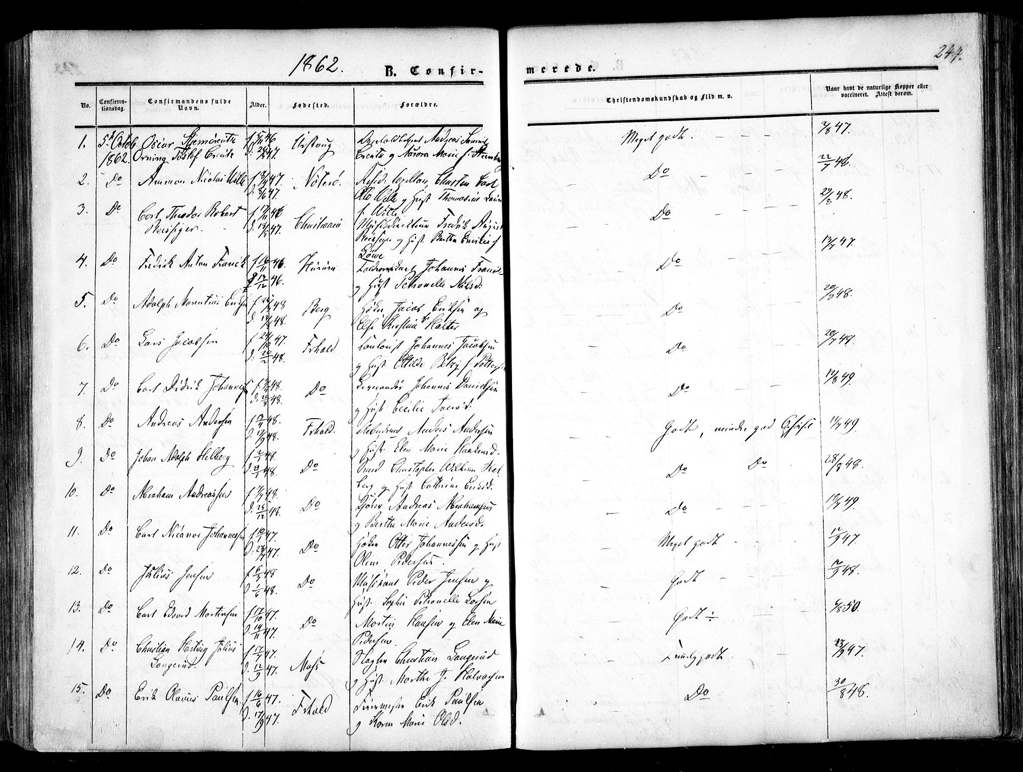 Halden prestekontor Kirkebøker, AV/SAO-A-10909/F/Fa/L0007: Parish register (official) no. I 7, 1857-1865, p. 244