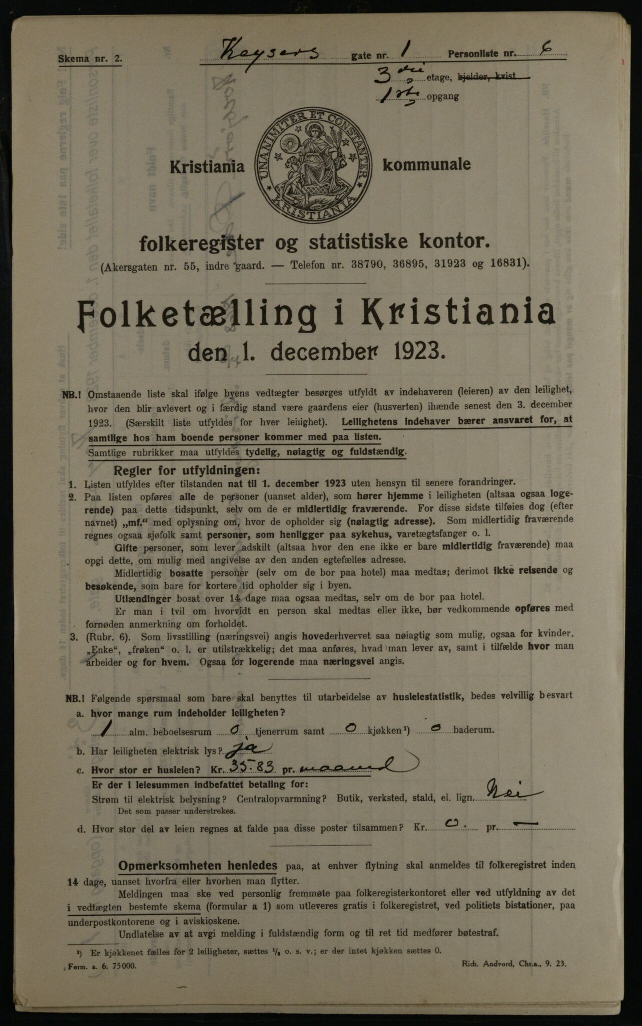 OBA, Municipal Census 1923 for Kristiania, 1923, p. 54952